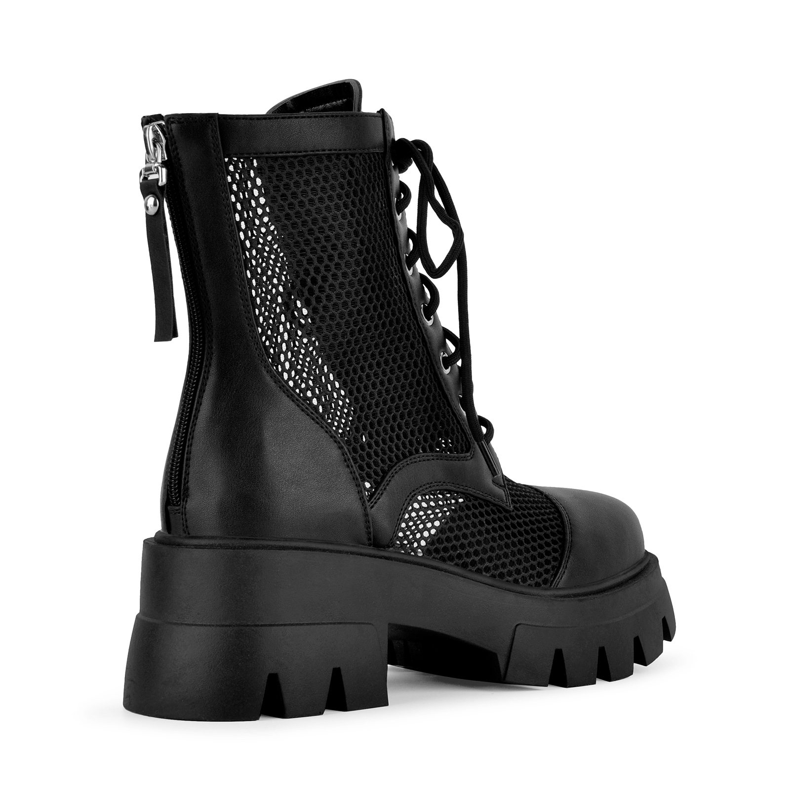 Round Toe Platform Mesh Lace-up Ankle Boots