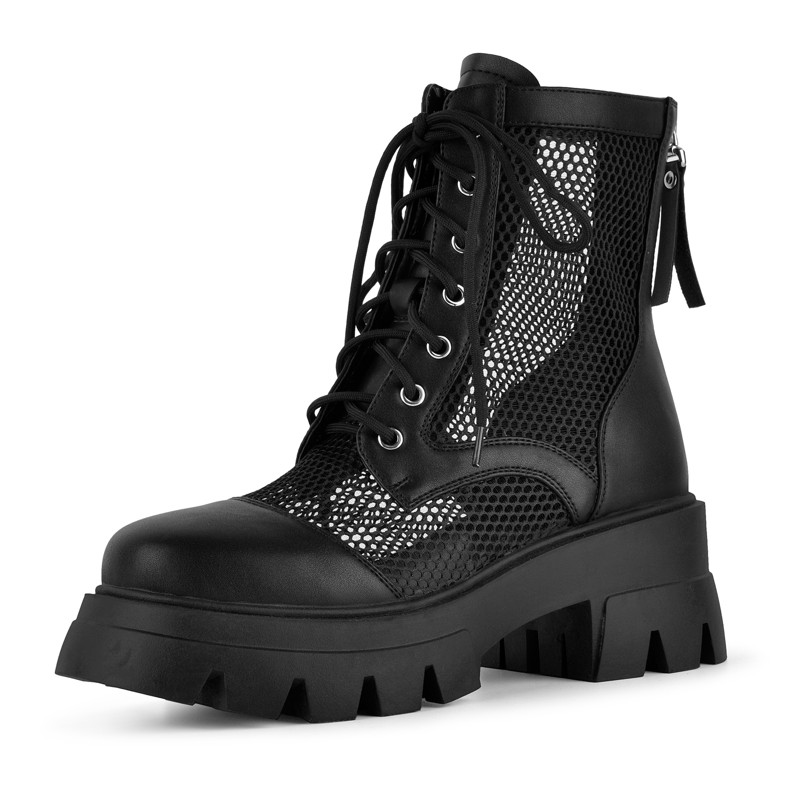 Round Toe Platform Mesh Lace-up Ankle Boots