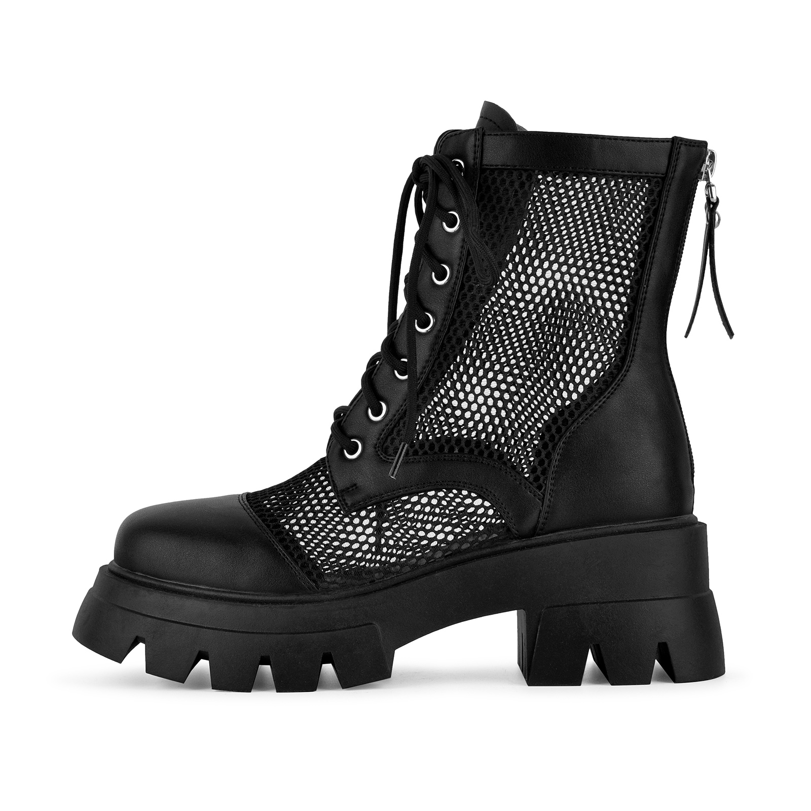 Round Toe Platform Mesh Lace-up Ankle Boots