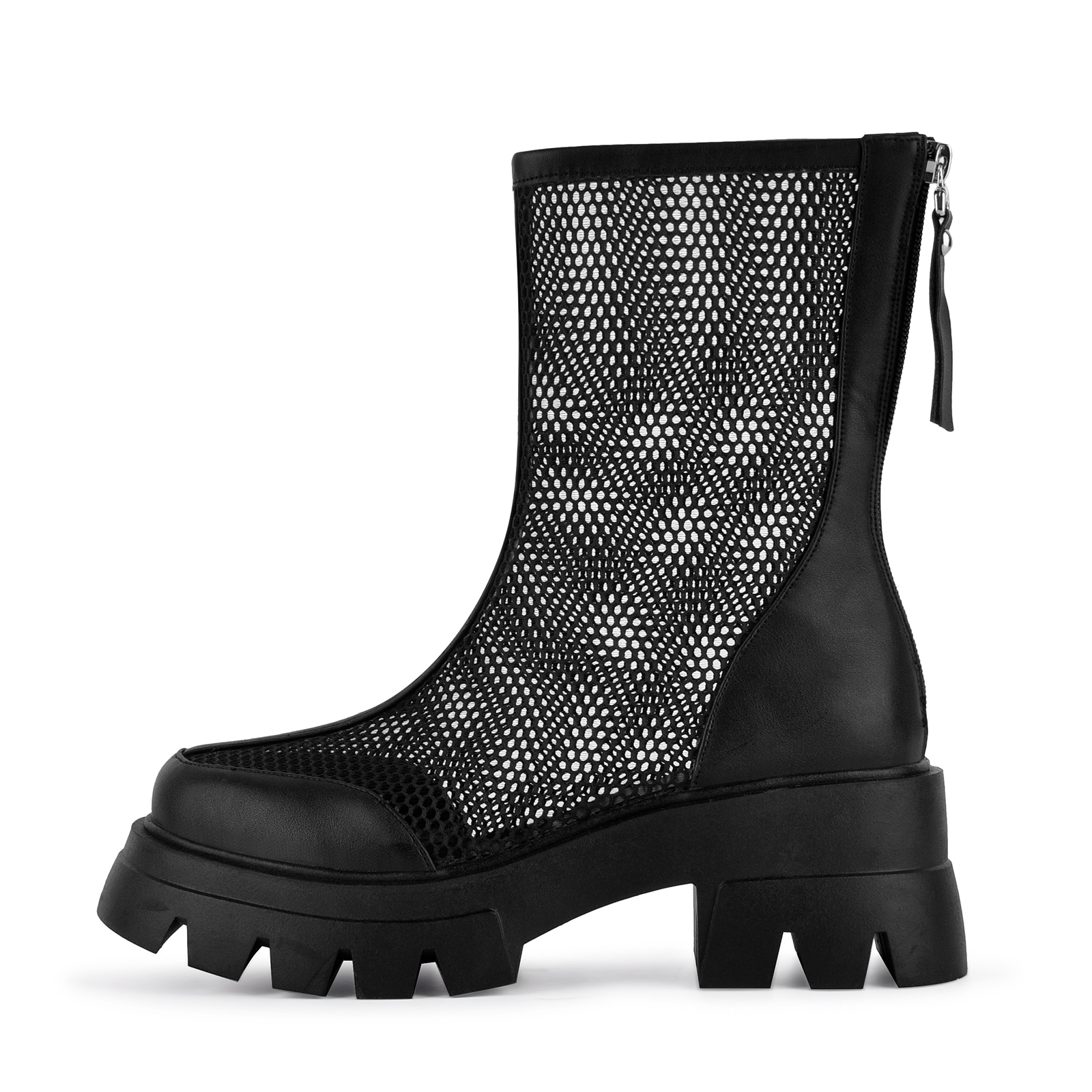 Platform Mesh Back Zipper Ankle Boots
