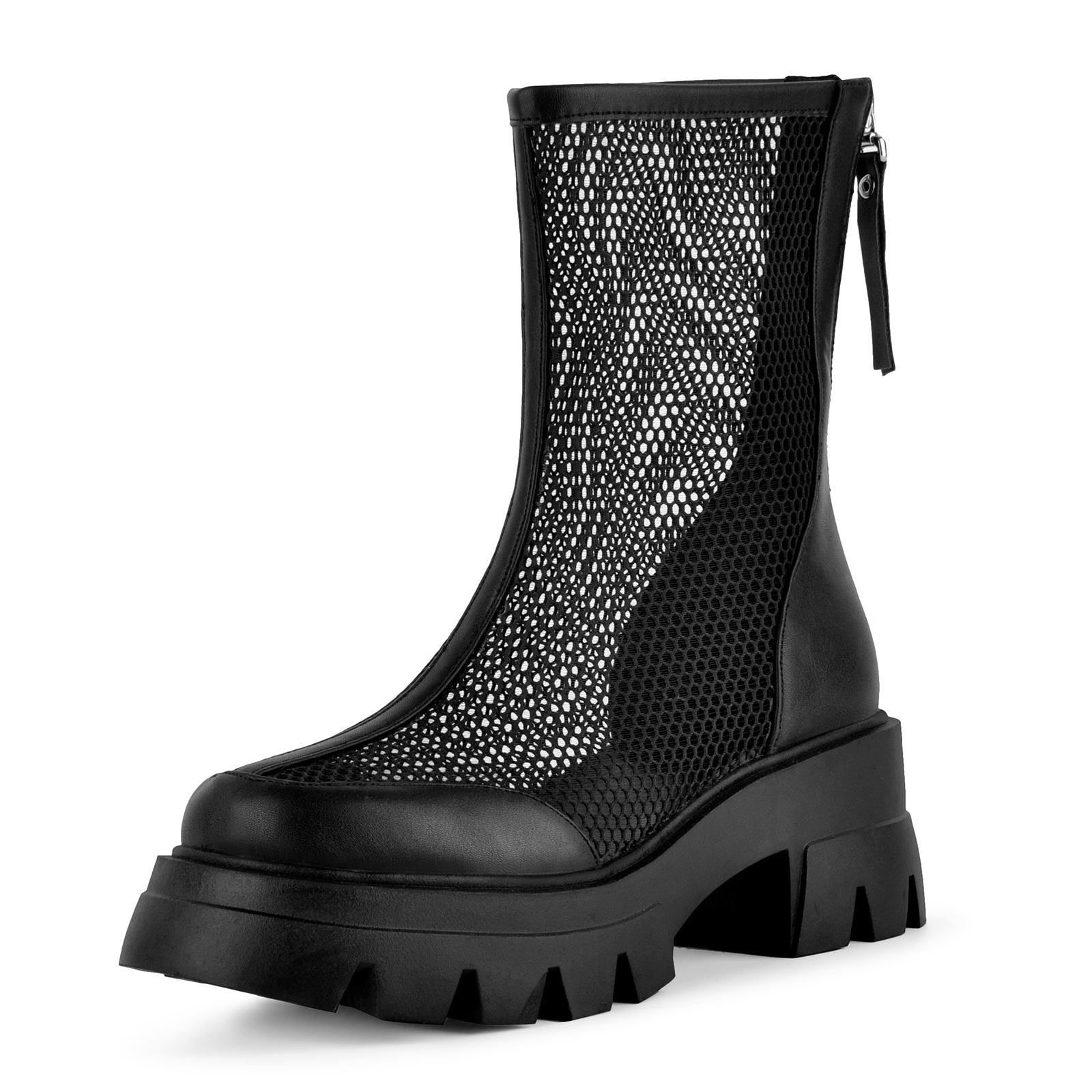 Platform Mesh Back Zipper Ankle Boots