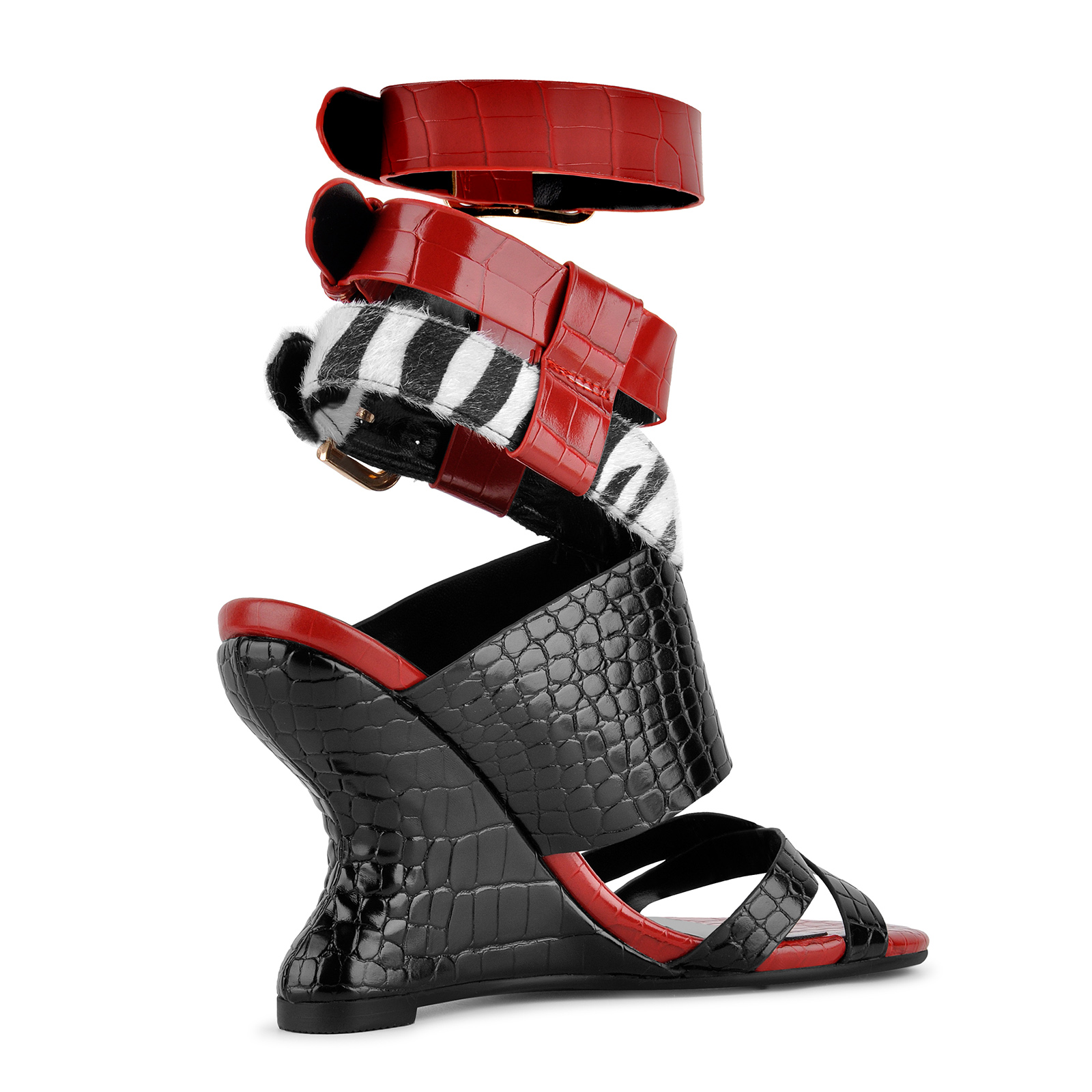 Round Toe Stone Buckle Straps Wedge Heel Sandals
