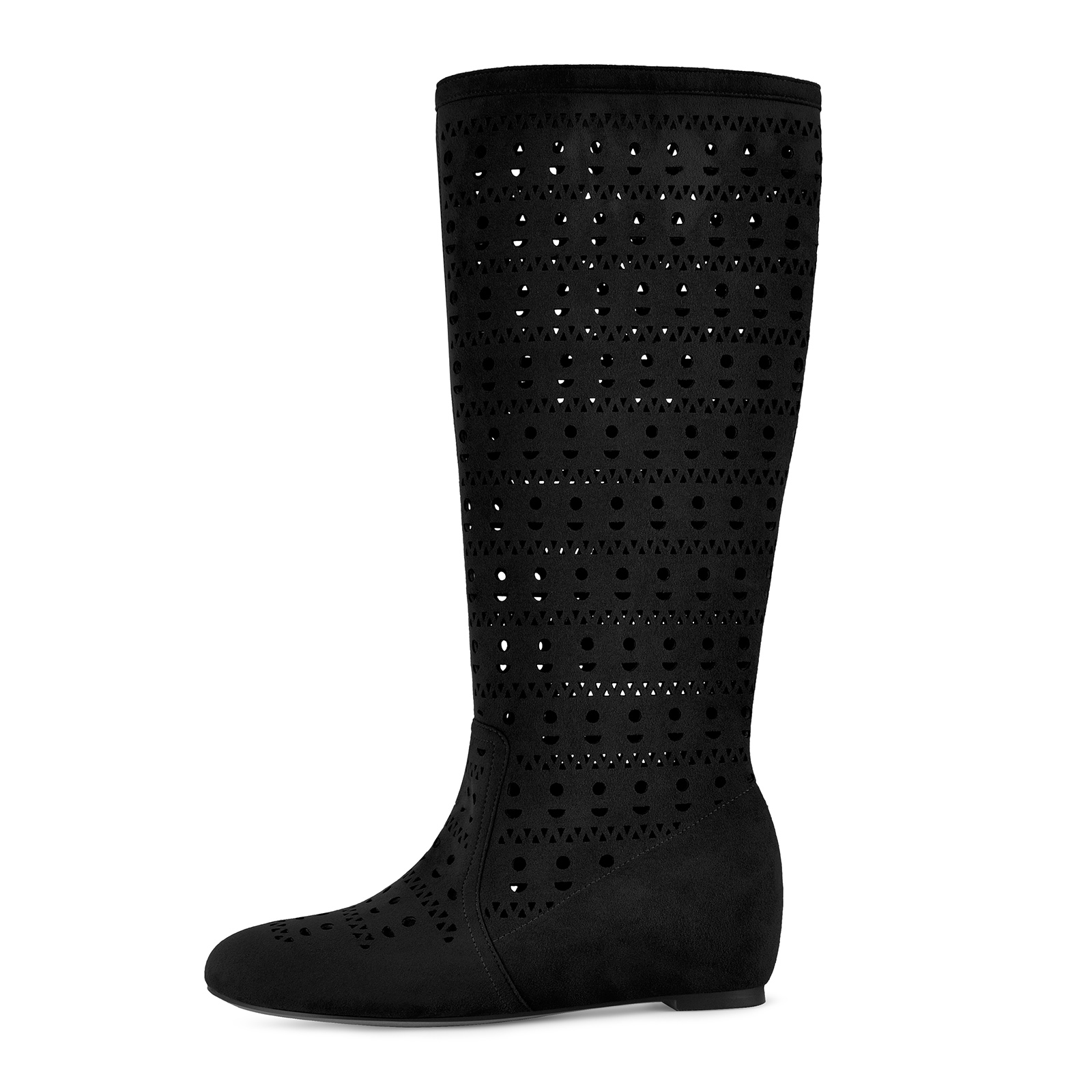Suede Cutout Wedge Heel Knee High Boots