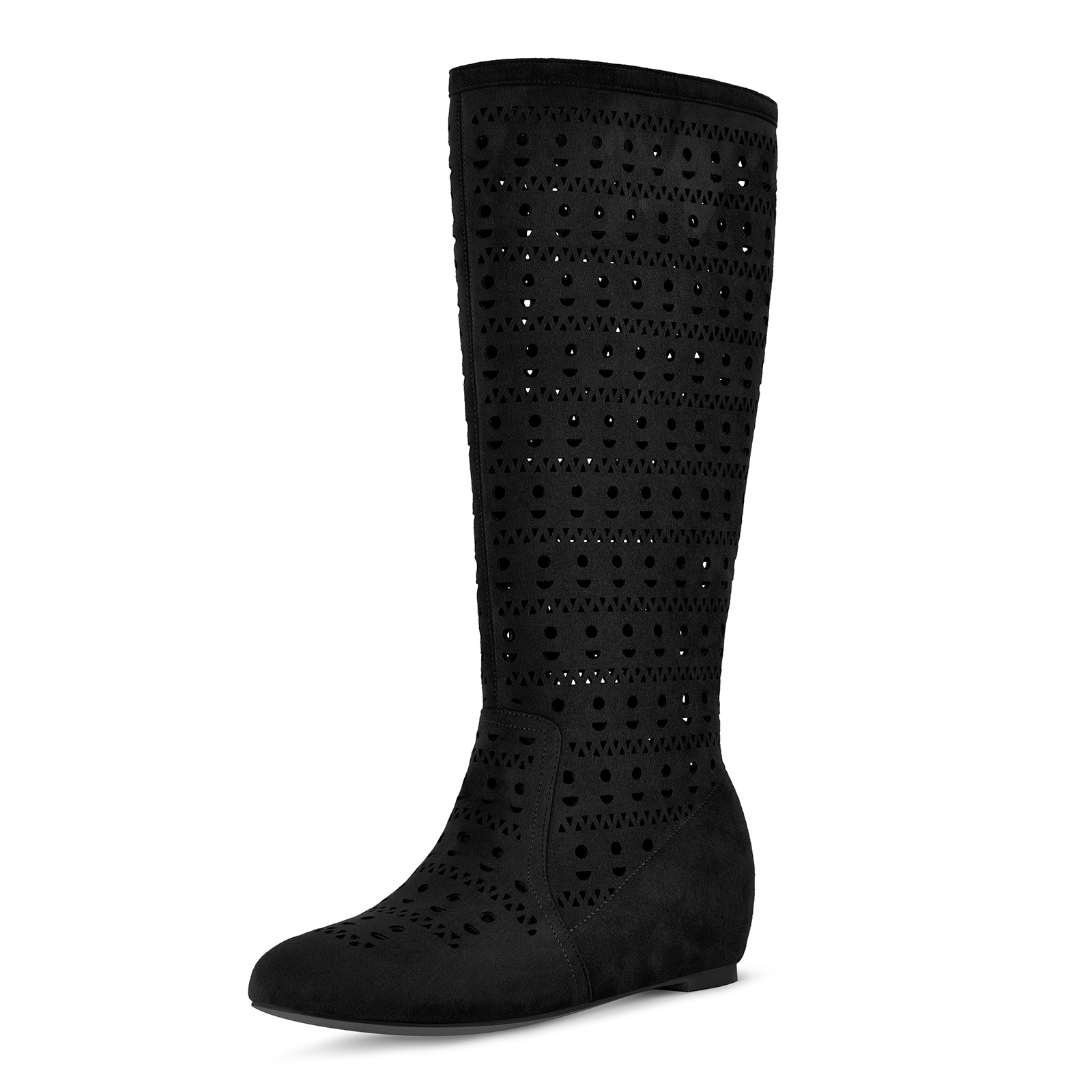 Suede Cutout Wedge Heel Knee High Boots