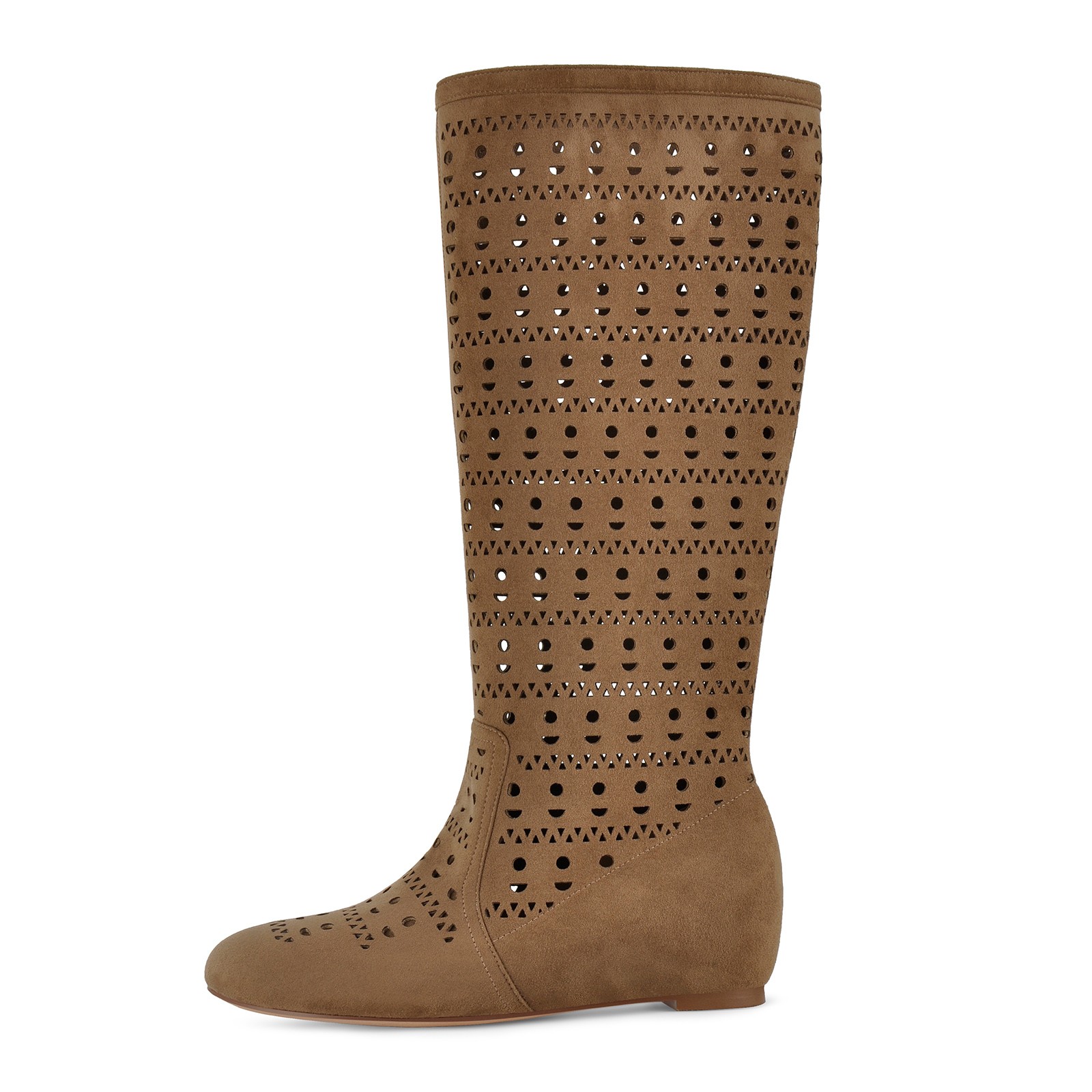 Suede Cutout Wedge Heel Knee High Boots