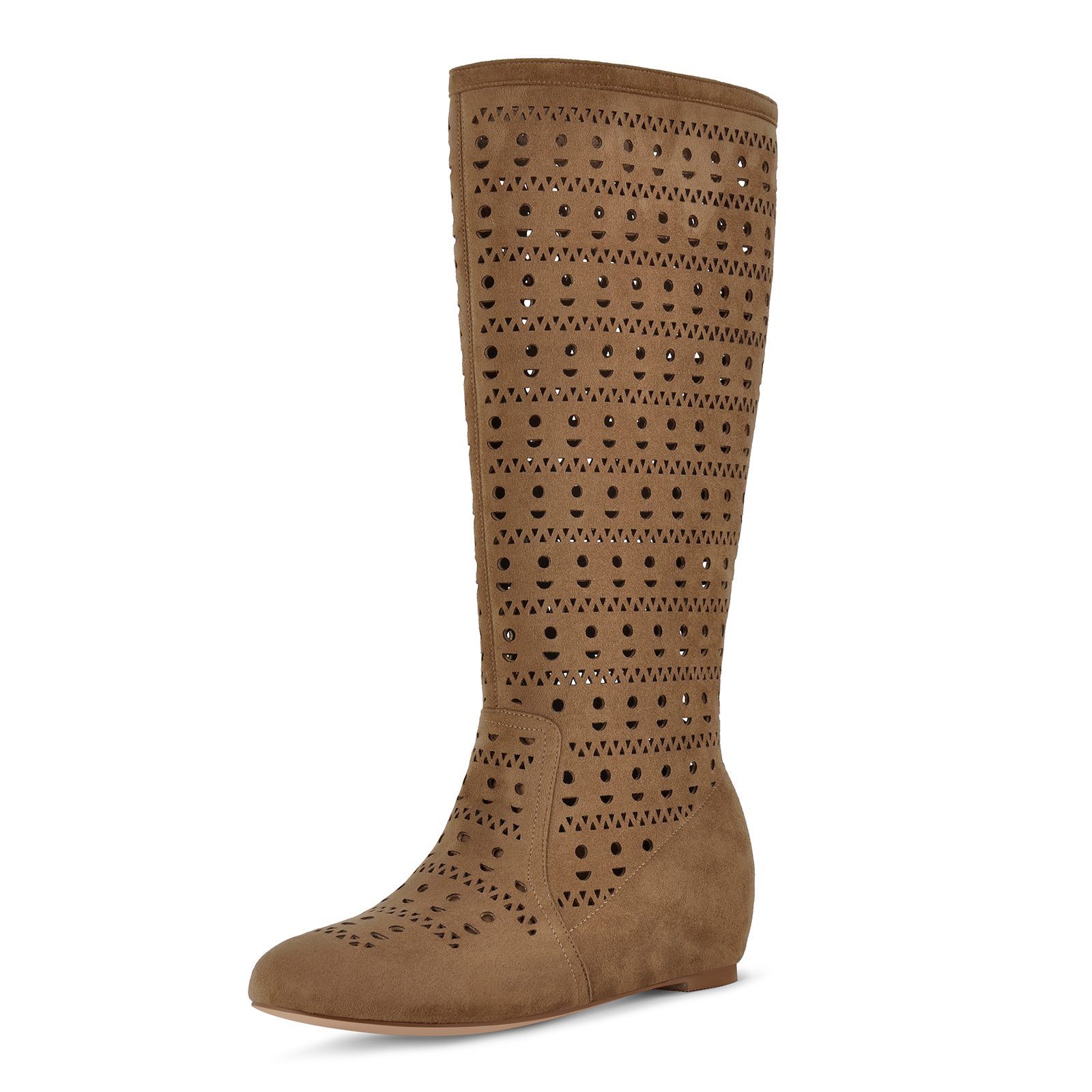 Suede Cutout Wedge Heel Knee High Boots