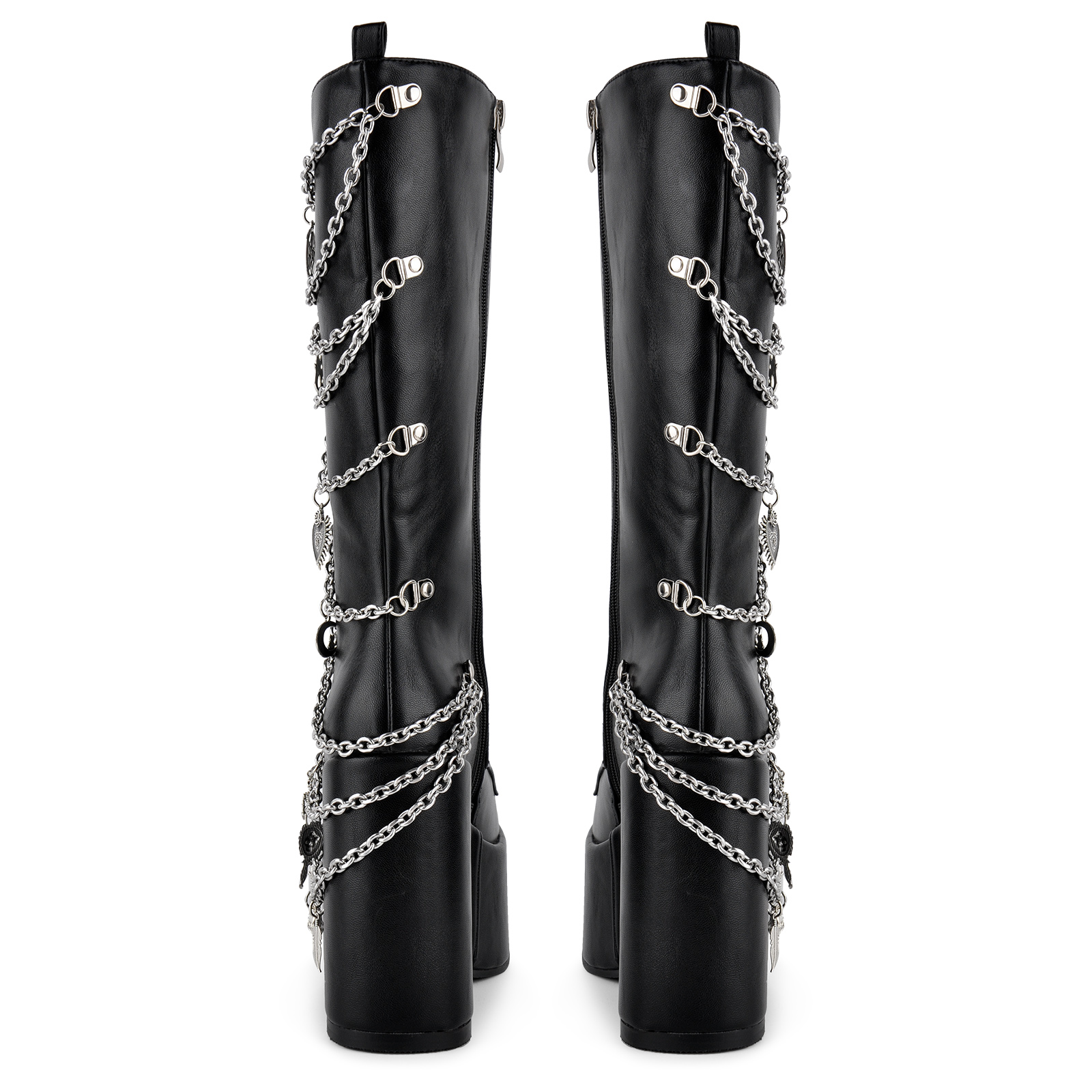 Platform Chain Charms Lace-up Wedge Knee High Boots