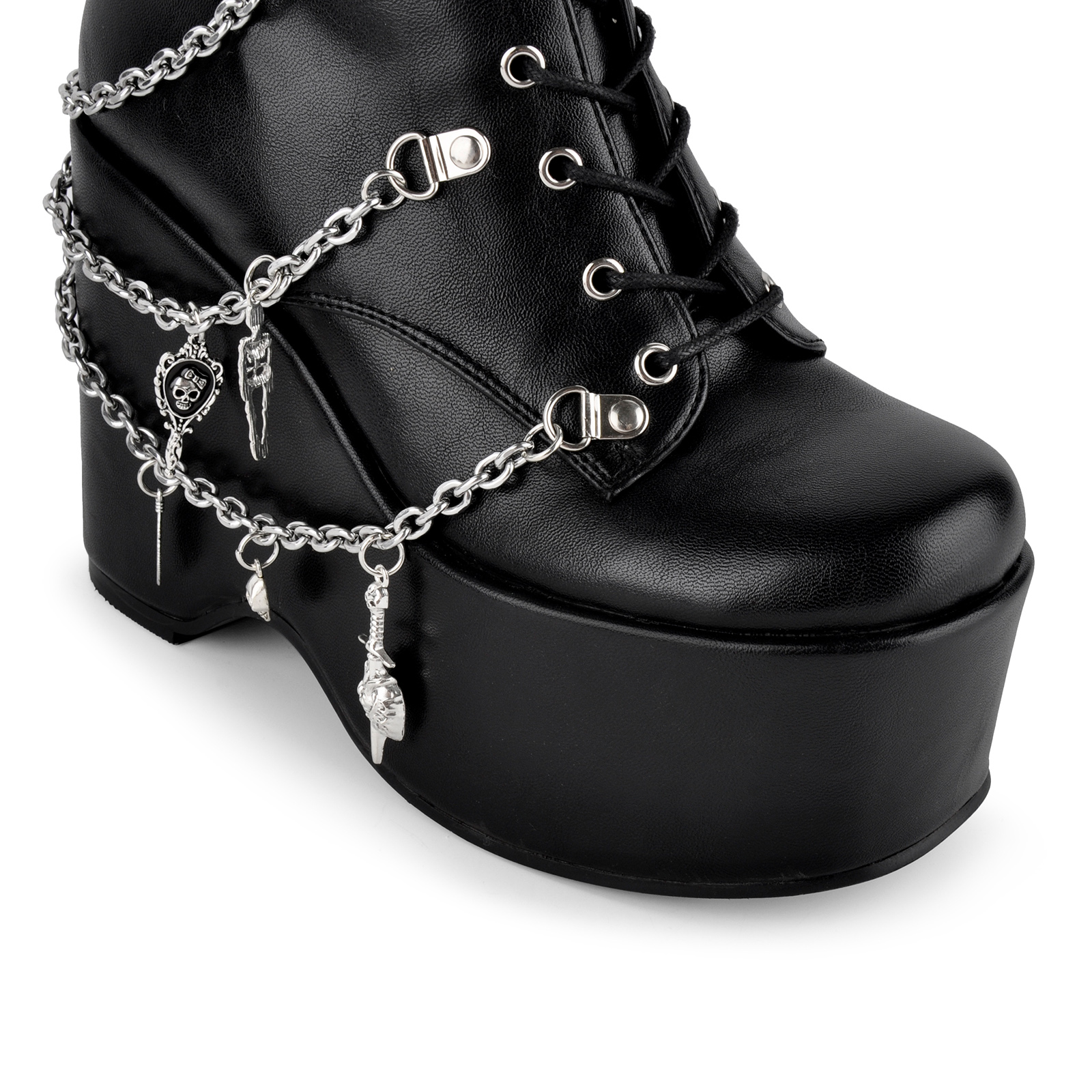 Platform Chain Charms Lace-up Wedge Knee High Boots