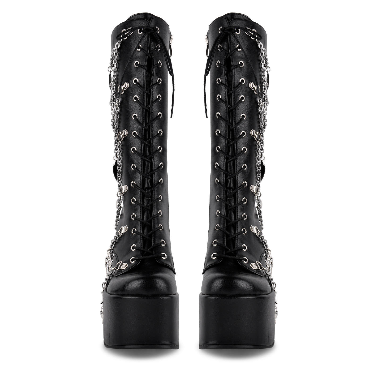Platform Chain Charms Lace-up Wedge Knee High Boots