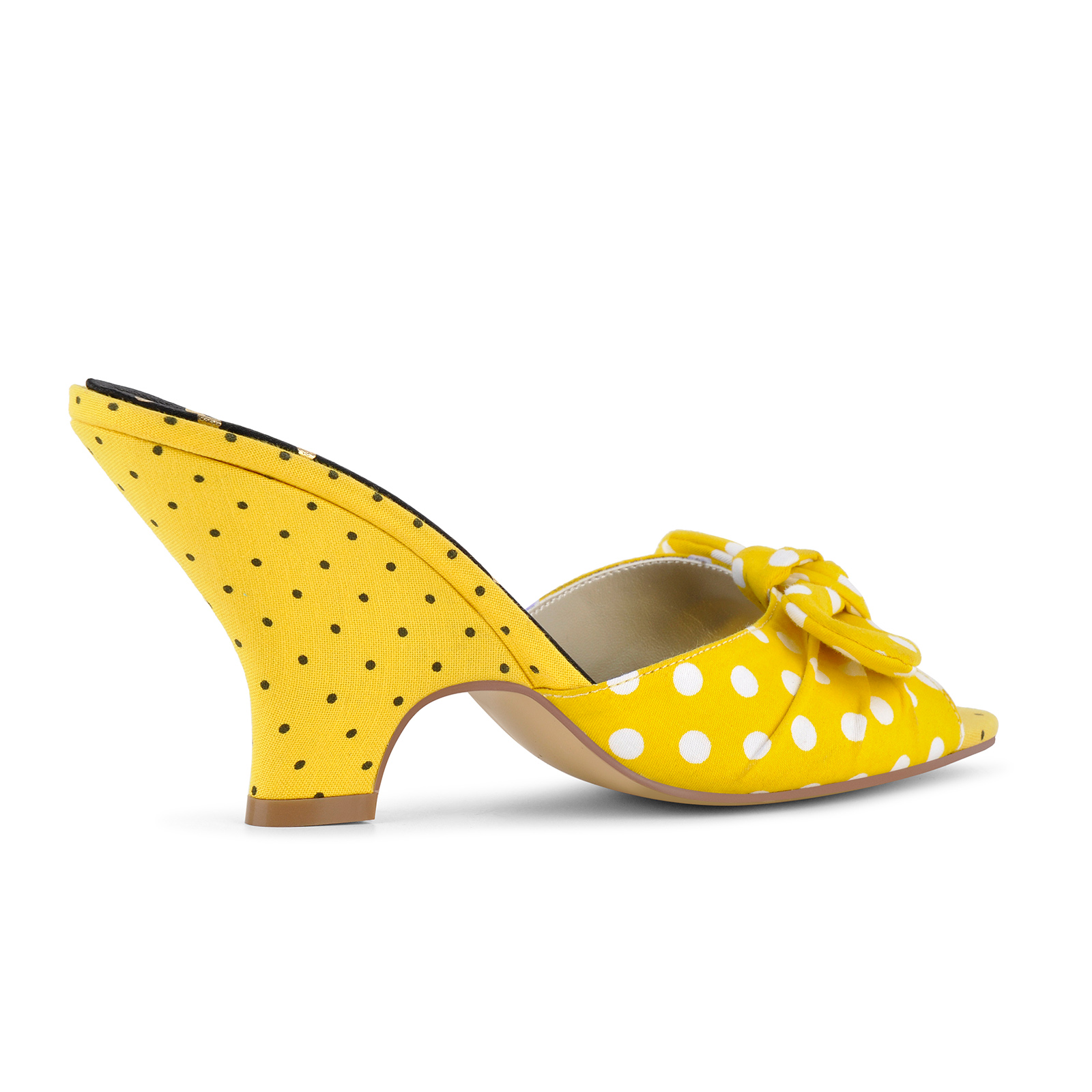 Polka Dot Bow Wedge Heel Canvas Mules
