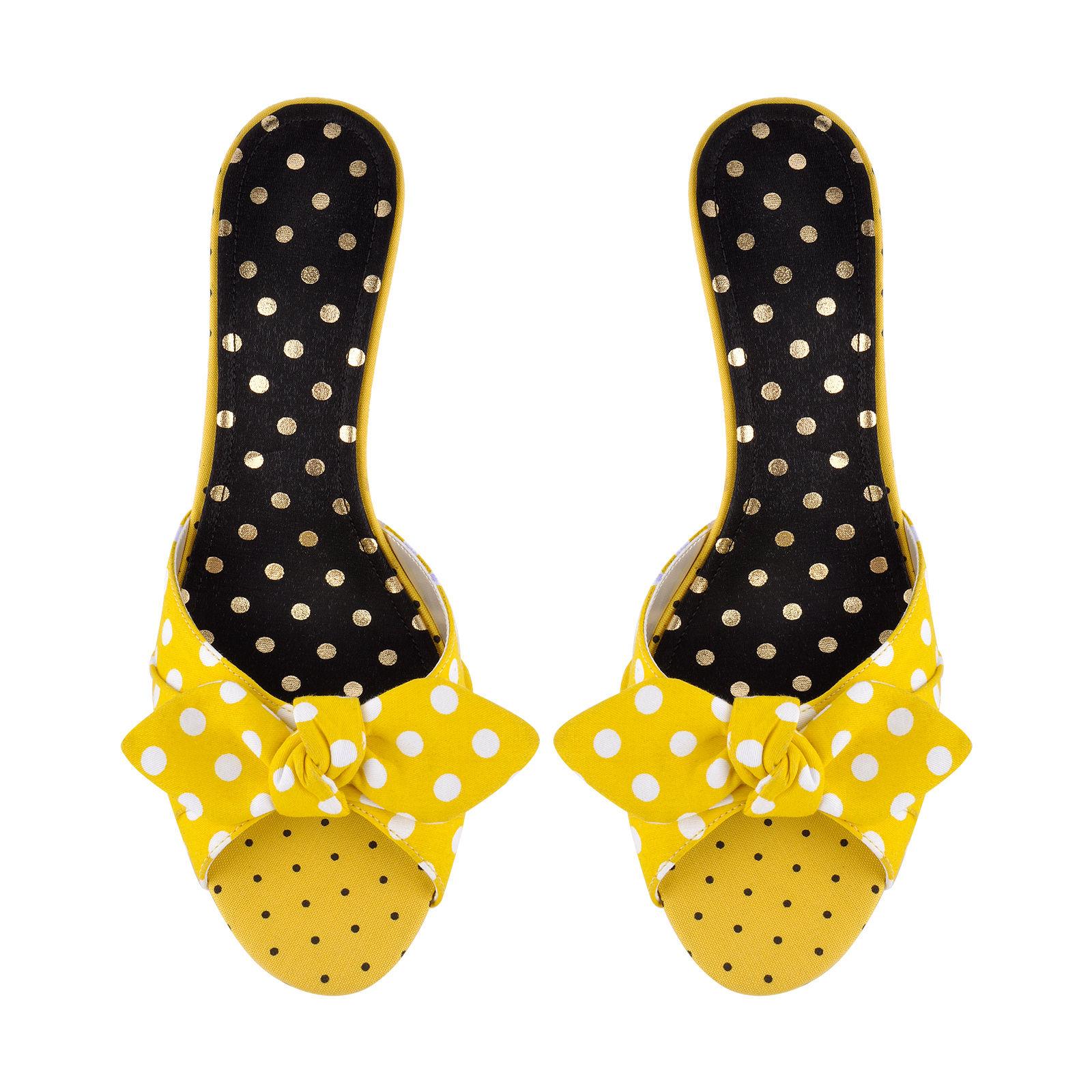 Polka Dot Bow Wedge Heel Canvas Mules