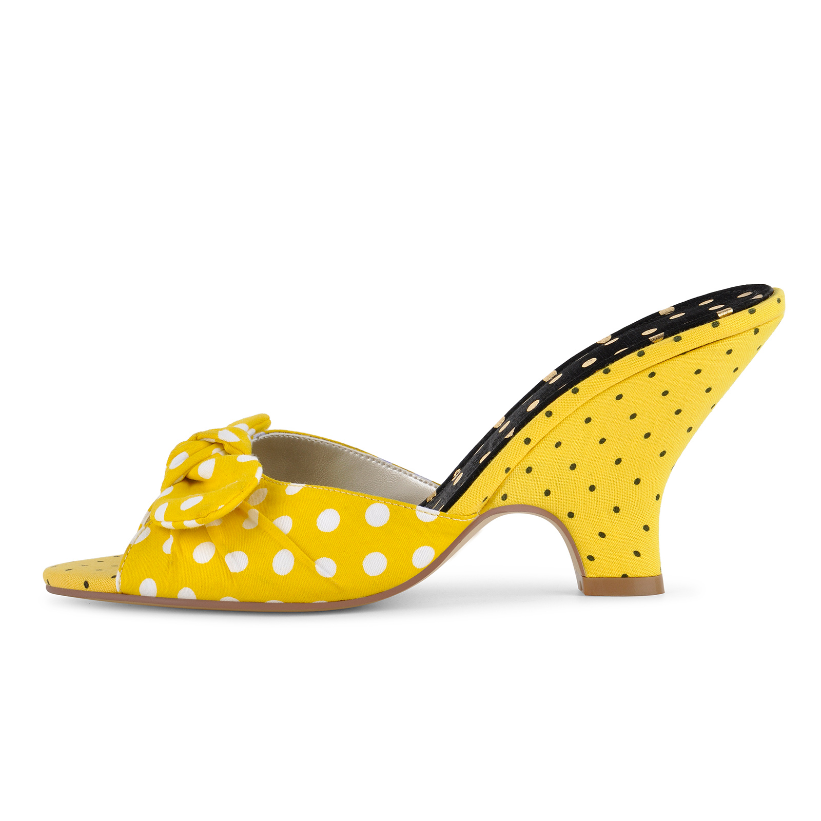 Polka Dot Bow Wedge Heel Canvas Mules