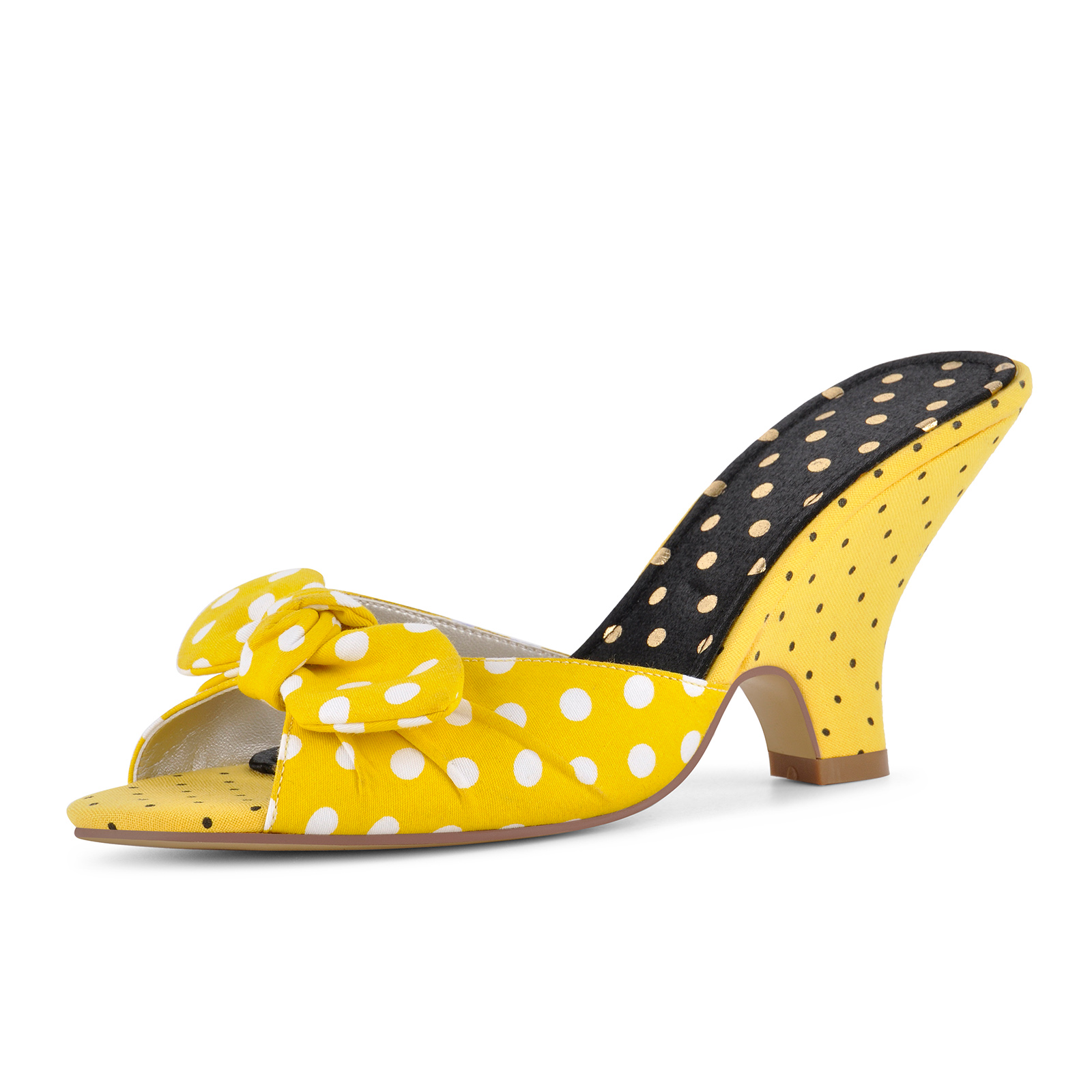 Polka Dot Bow Wedge Heel Canvas Mules