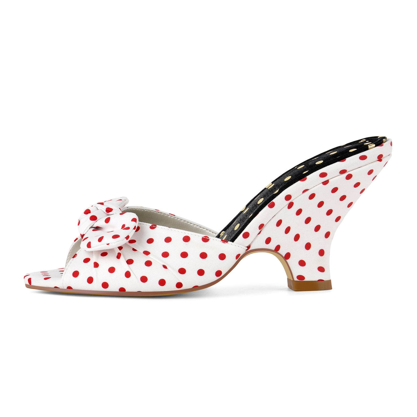 Polka Dot Bow Wedge Heel Canvas Mules