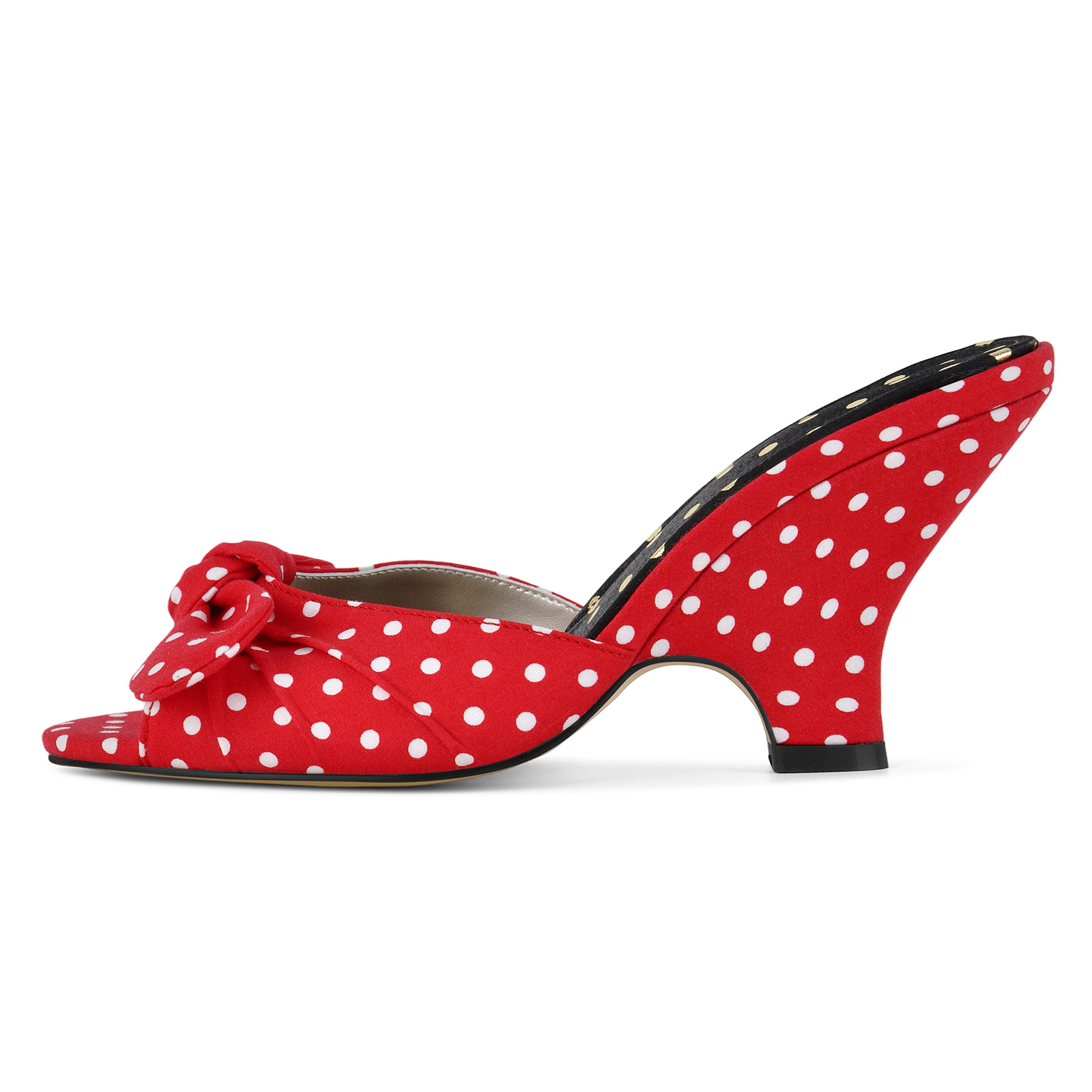 Polka Dot Bow Wedge Heel Canvas Mules