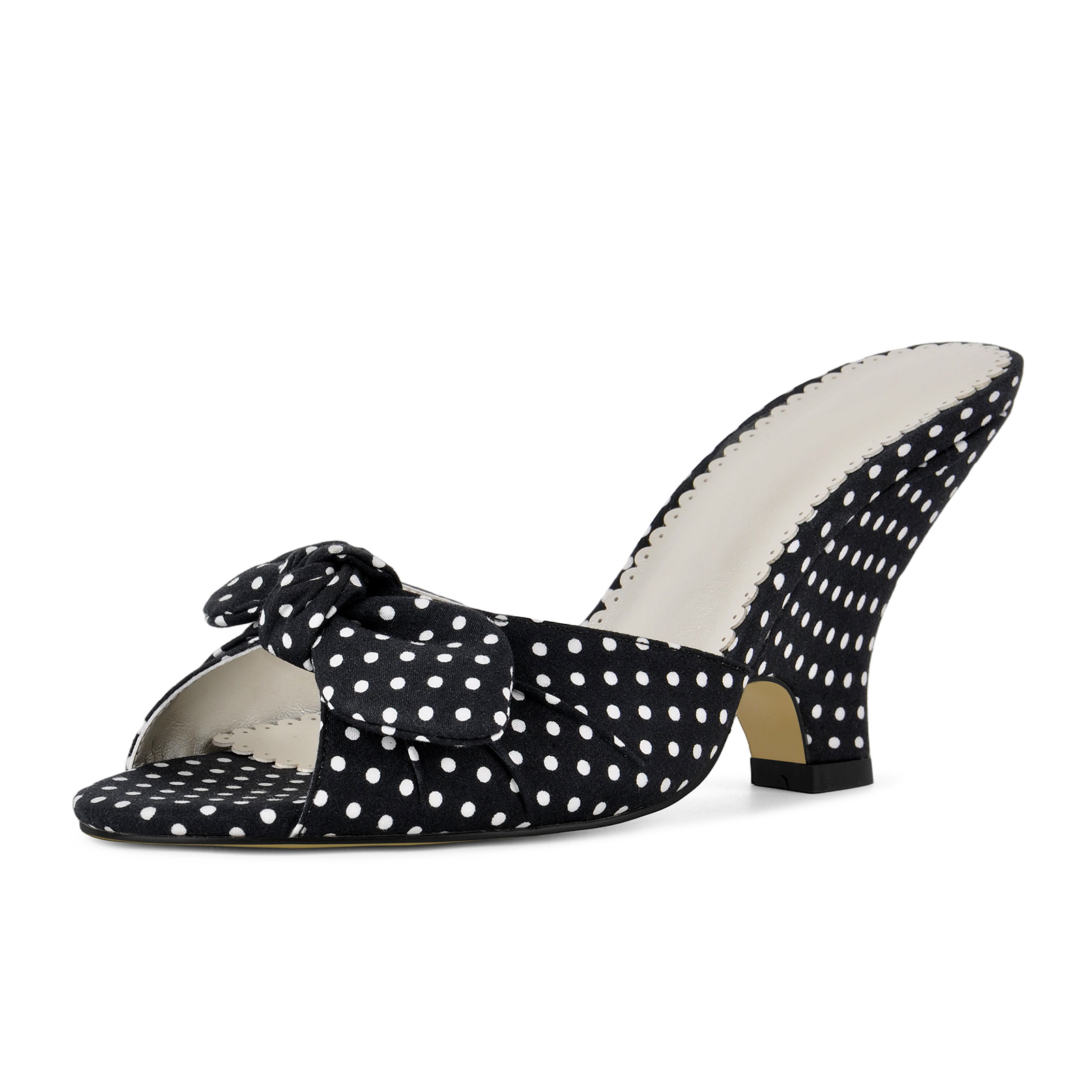 Polka Dot Bow Wedge Heel Canvas Mules