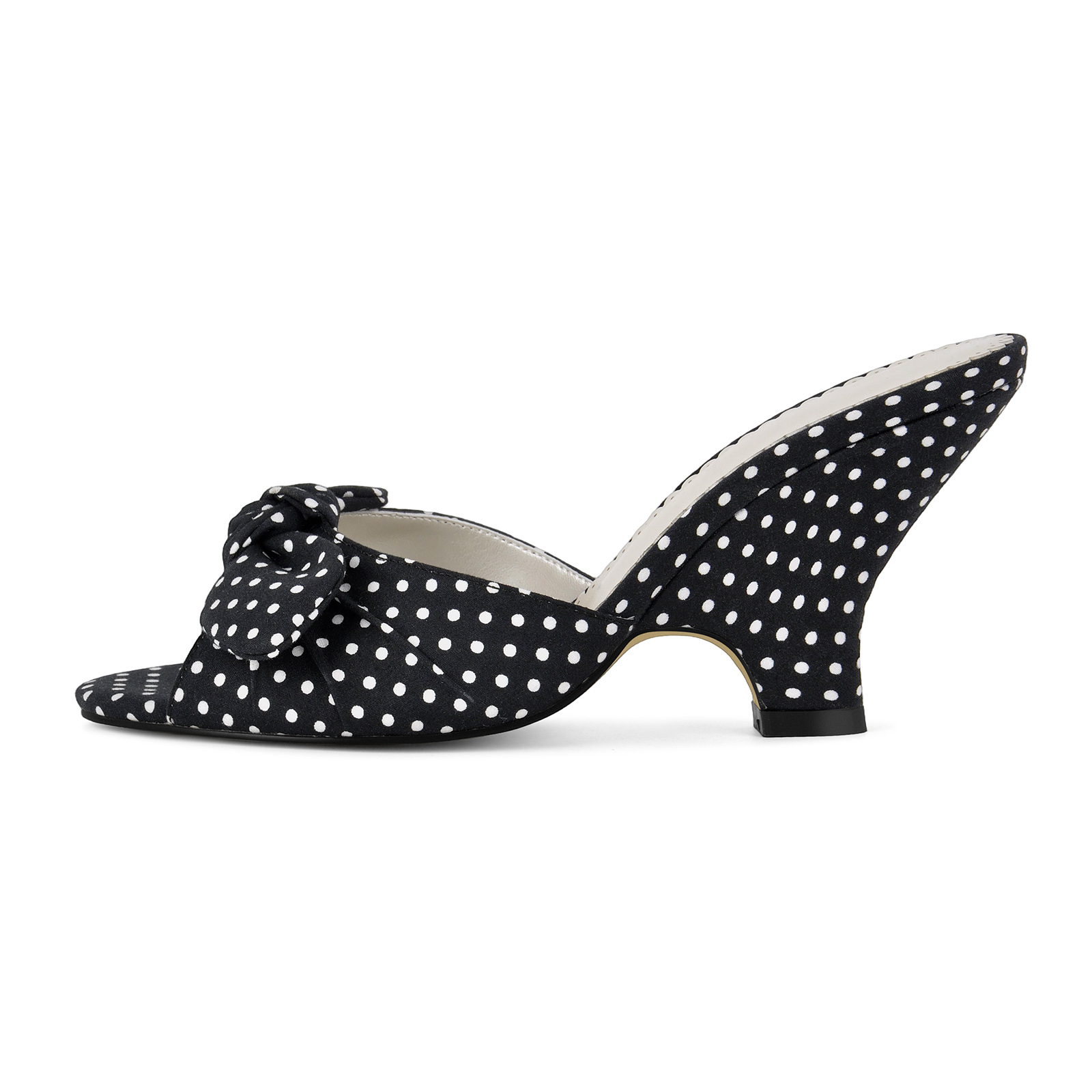 Polka Dot Bow Wedge Heel Canvas Mules