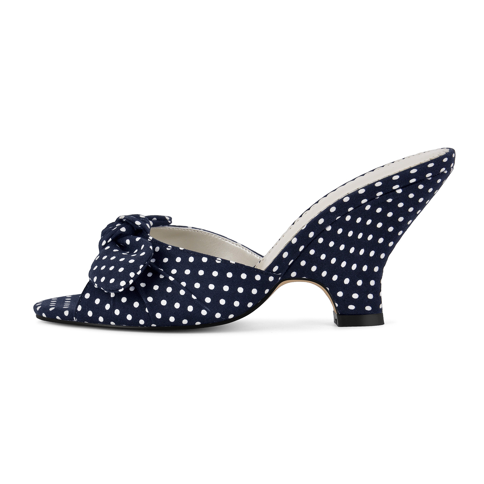 Polka Dot Bow Wedge Heel Canvas Mules
