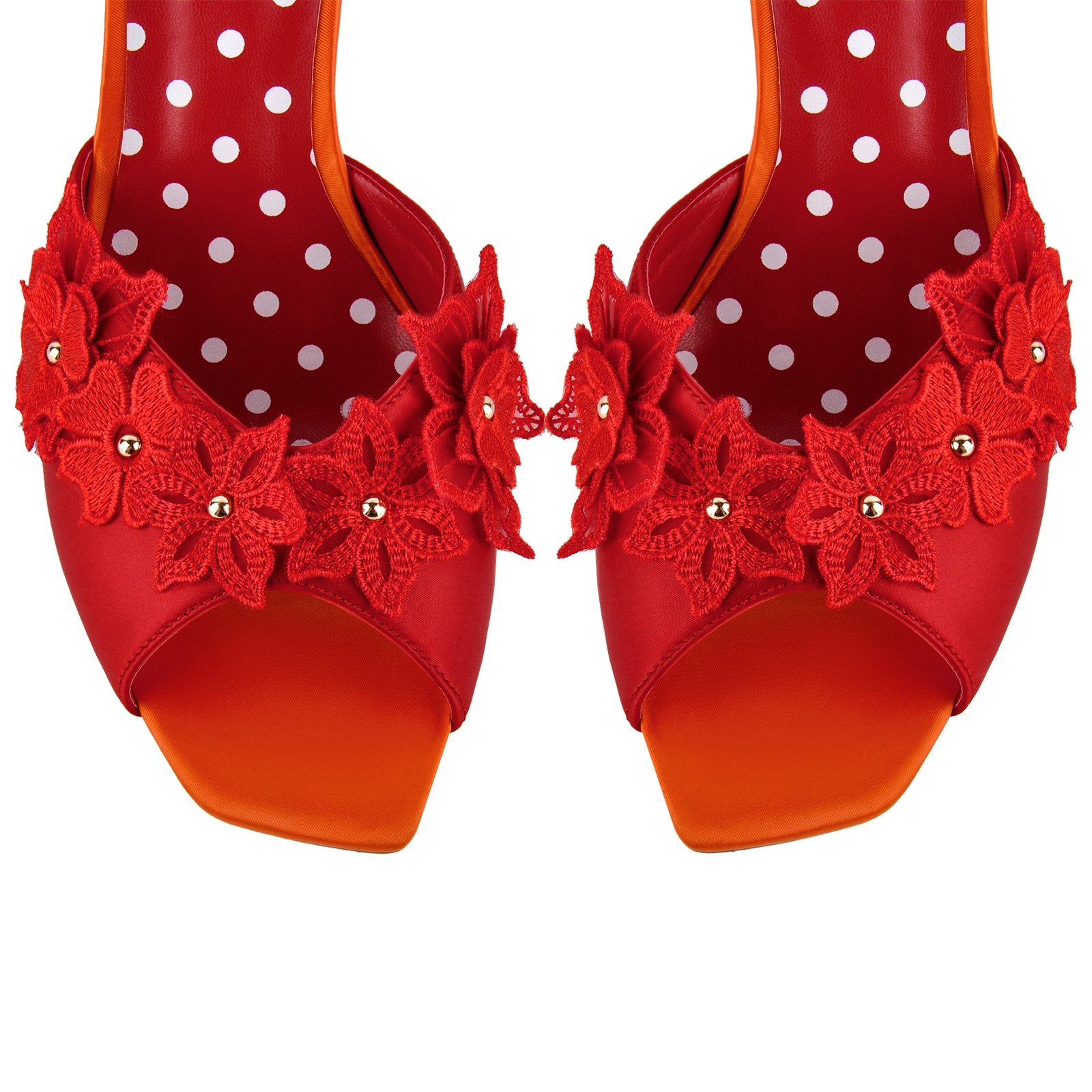 Square Toe Flower Wedge Heel Mules