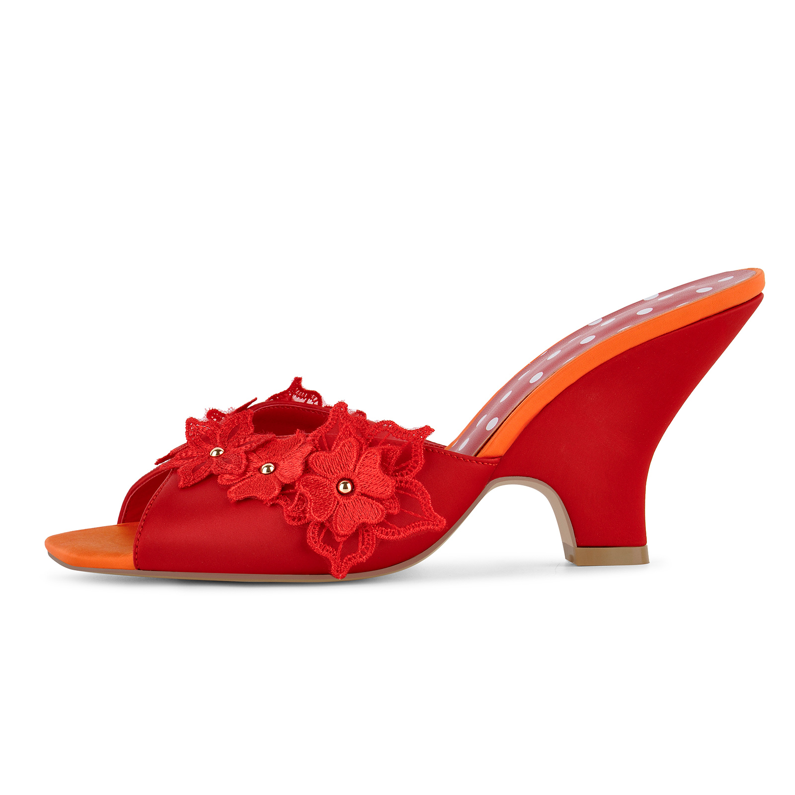 Square Toe Flower Wedge Heel Mules