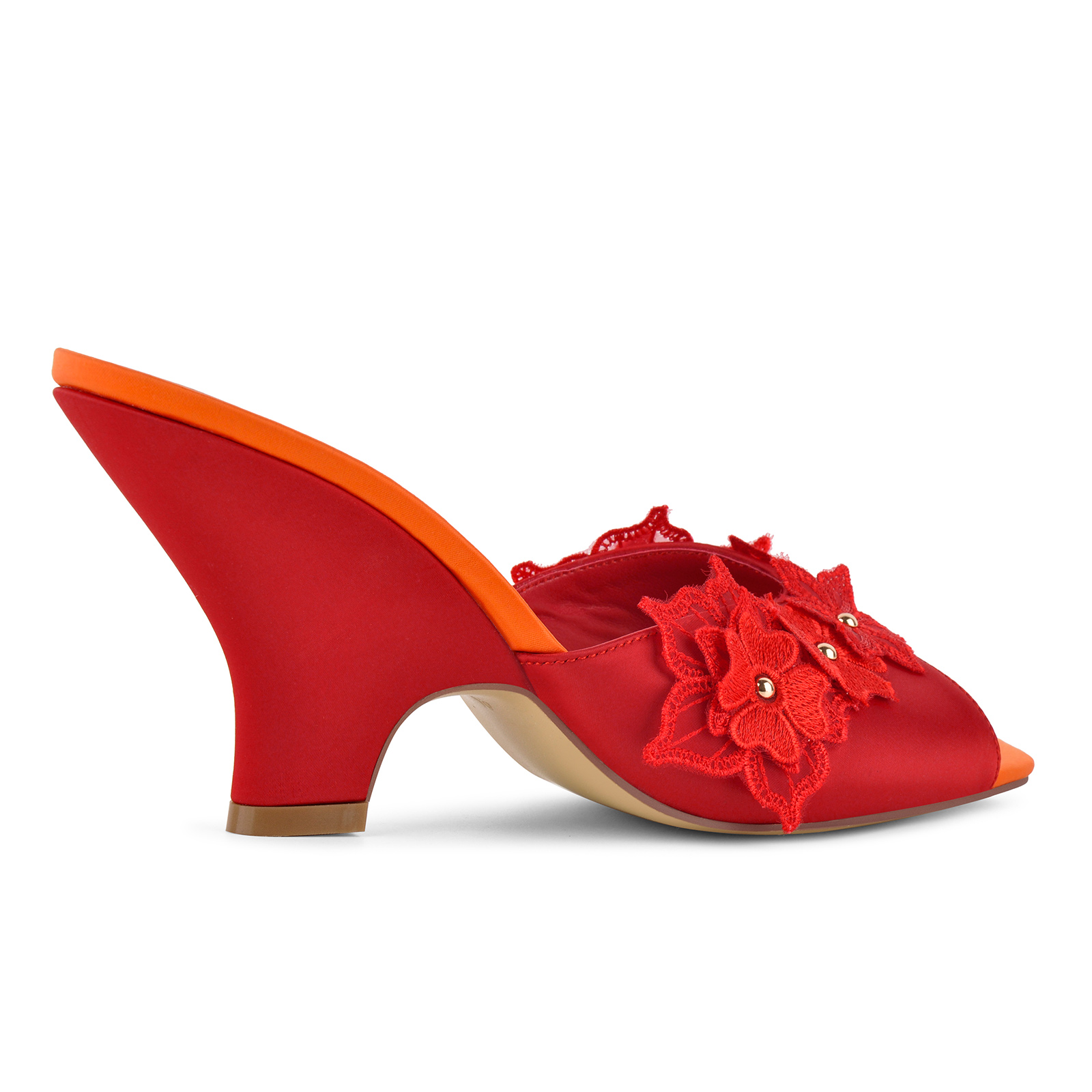 Square Toe Flower Wedge Heel Mules