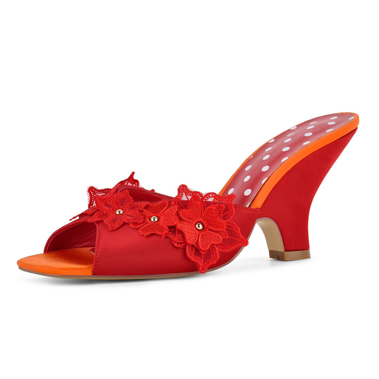 Square Toe Flower Wedge Heel Mules