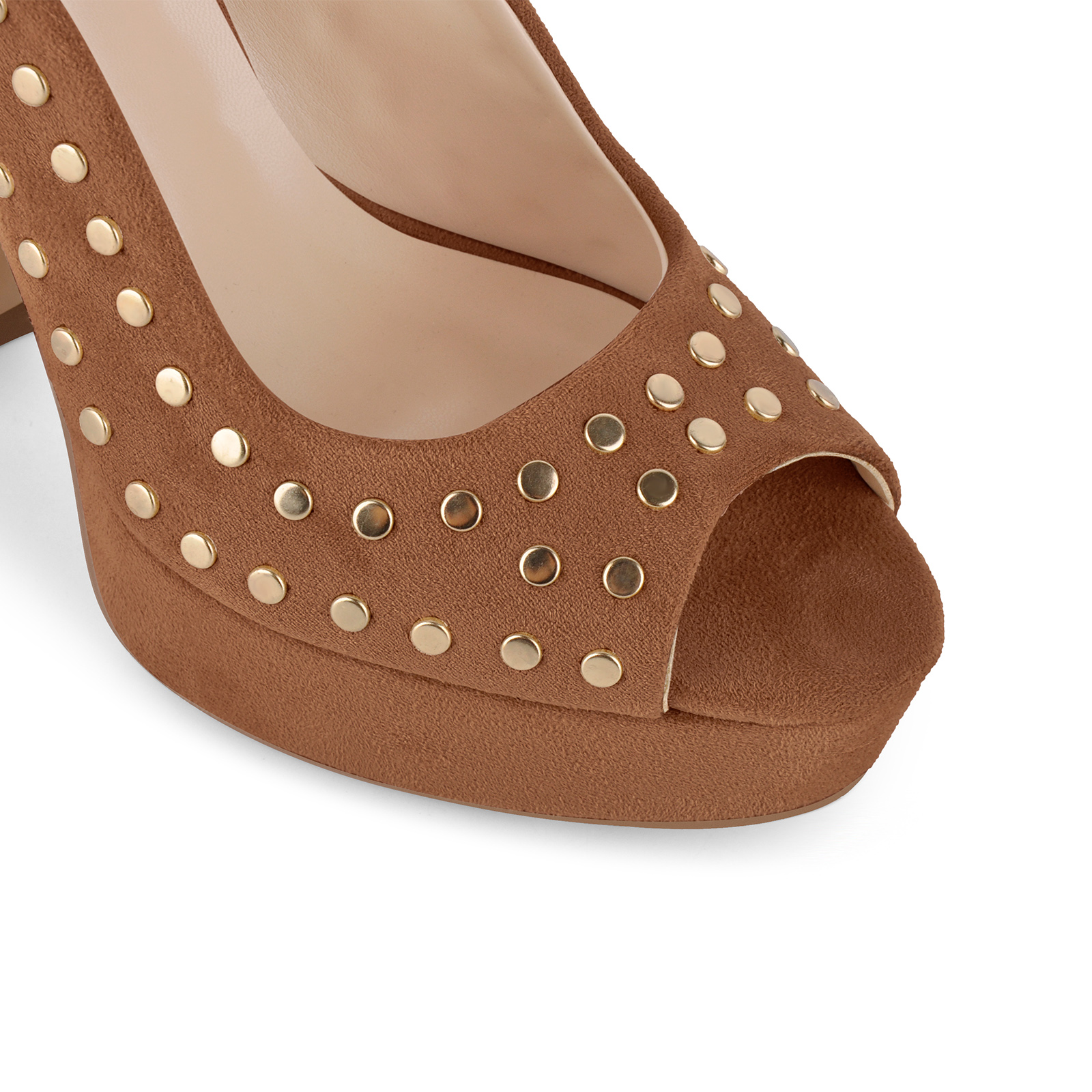 Peep Toe Platform Studded Suede Slingback Pumps