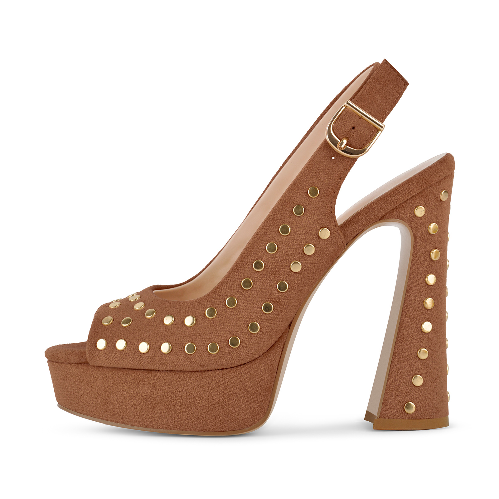 Peep Toe Platform Studded Suede Slingback Pumps