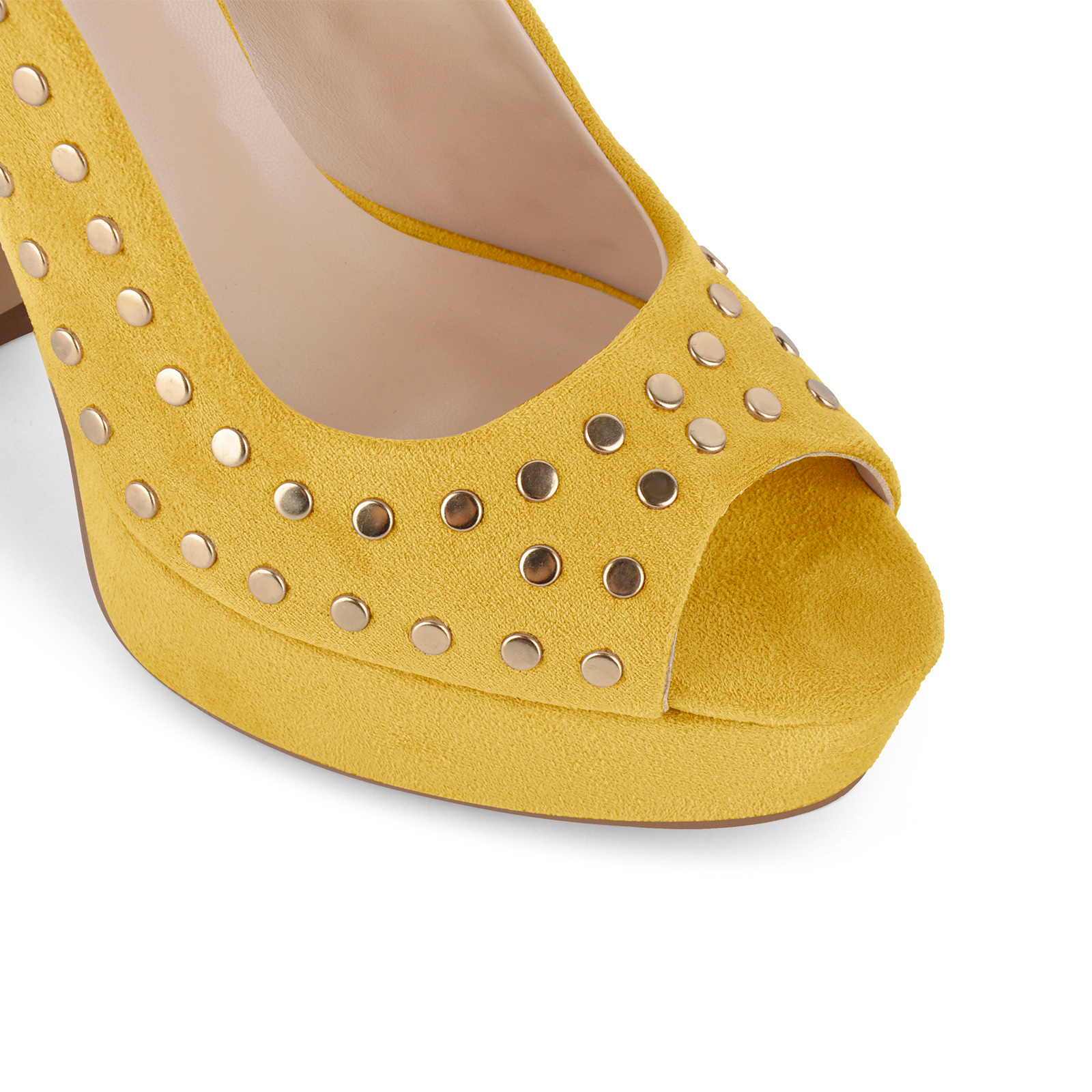 Peep Toe Platform Studded Suede Slingback Pumps