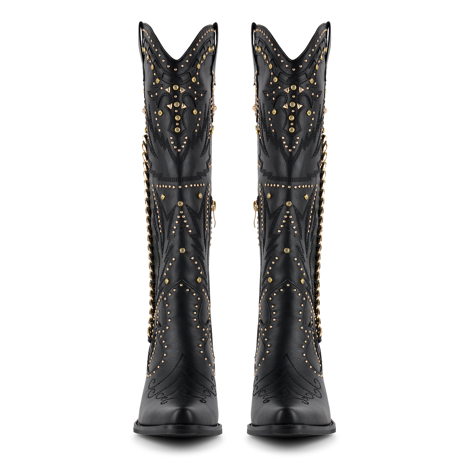 Metal Studded Embroidery Knee High Western Boots