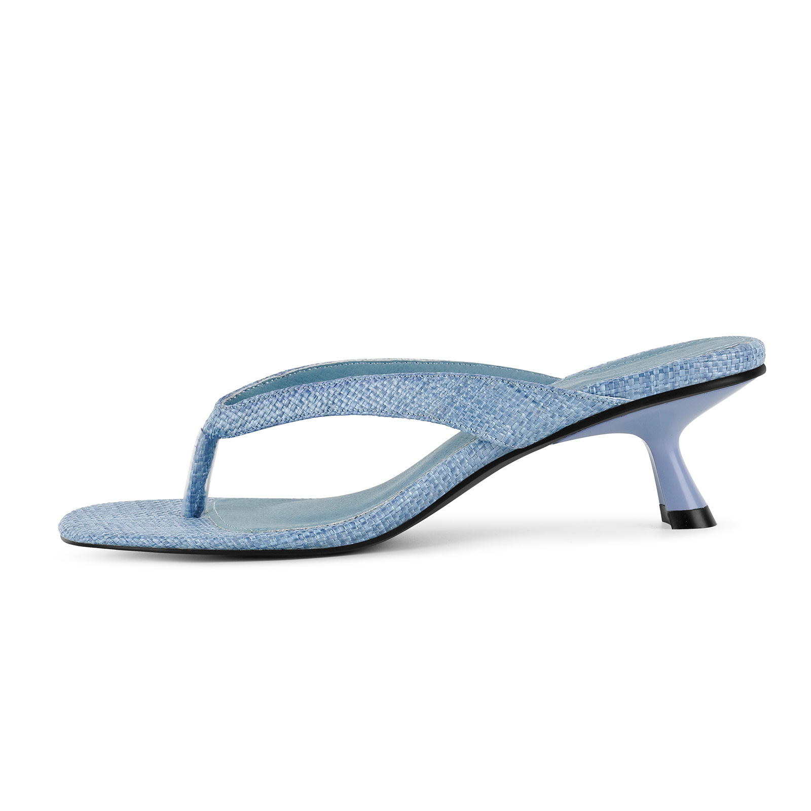 Flip-Flop Woven Straw Kitten Heel Mules