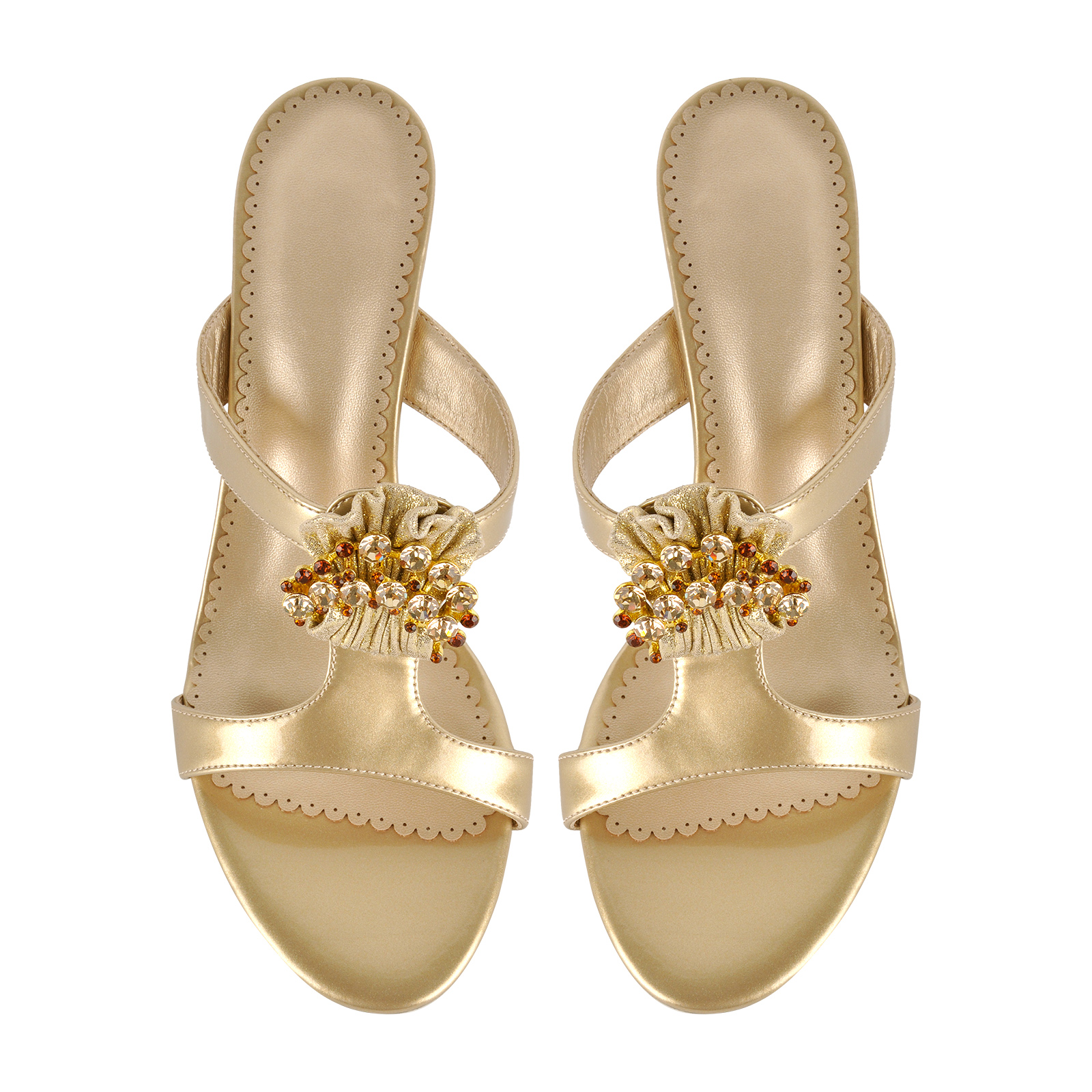 Round Toe Rhinestone T-Strap Stiletto Mules
