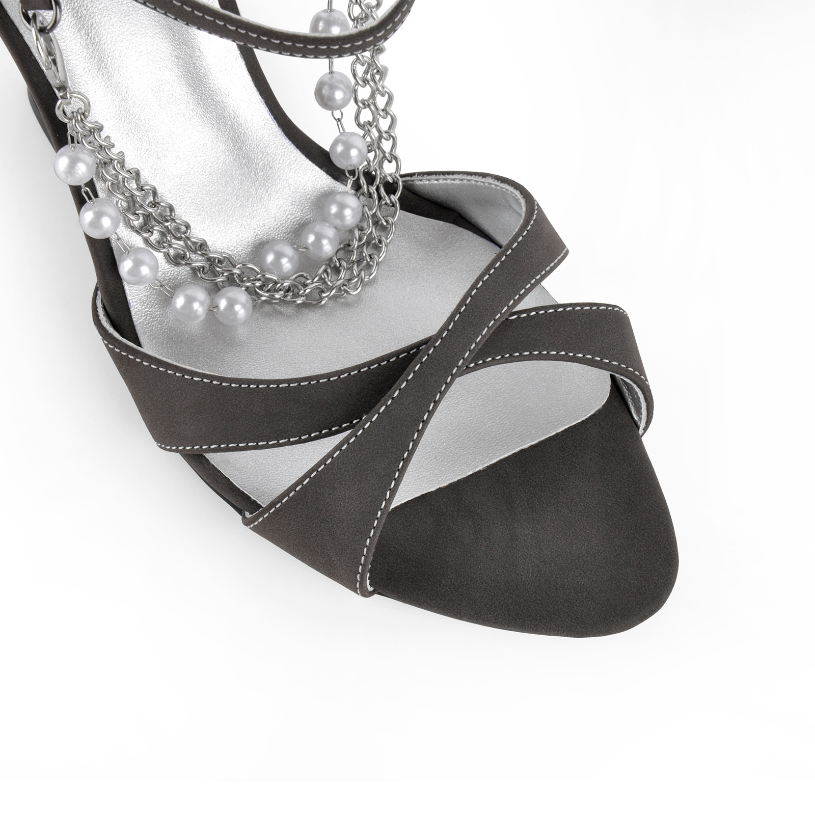 Suede Pearl Chain Buckle Strap Wedge Heel Sandals