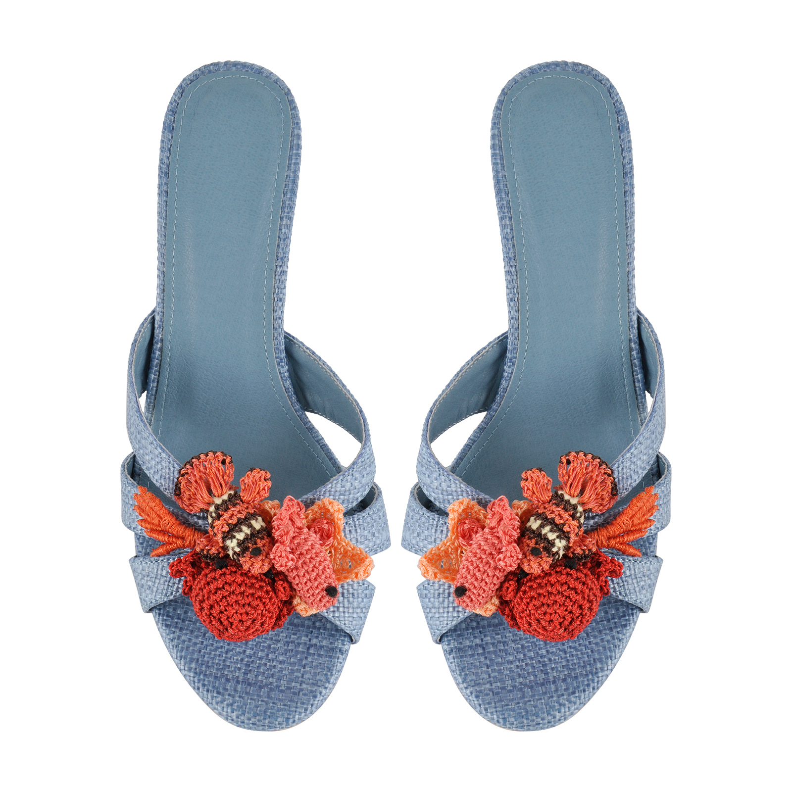 Round Toe Ocean Woven Raffia Mules
