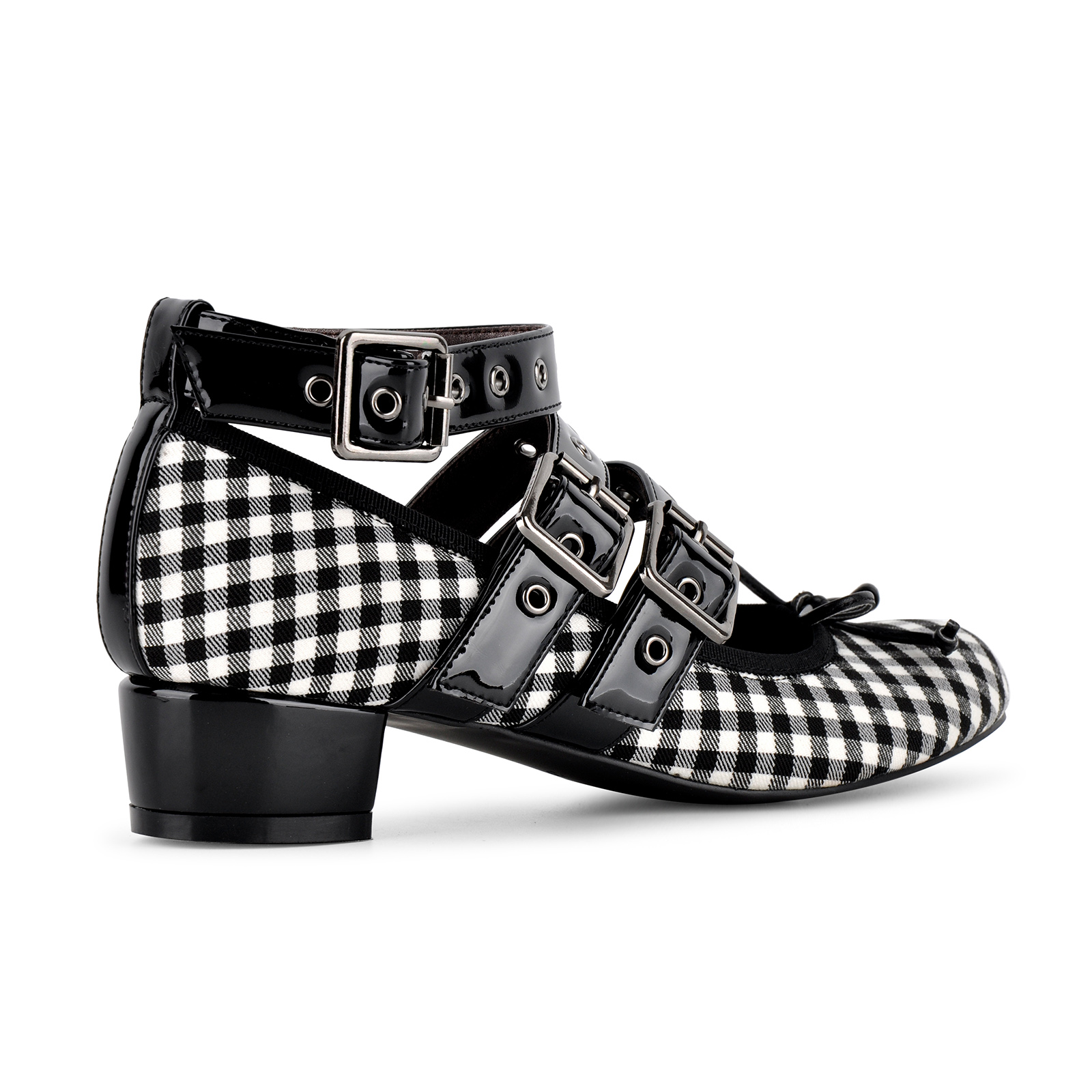 Plaid Bow Multi Buckles Mary Jane Pumps