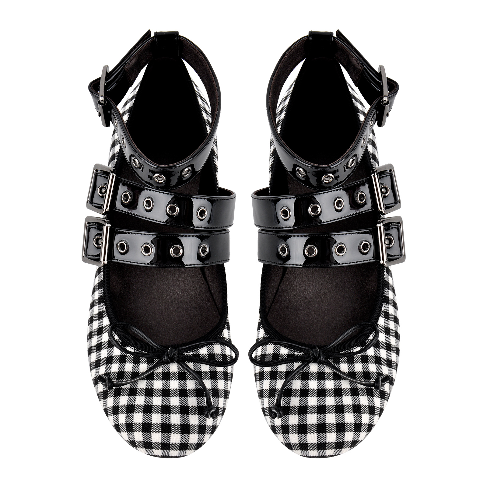 Plaid Bow Multi Buckles Mary Jane Pumps