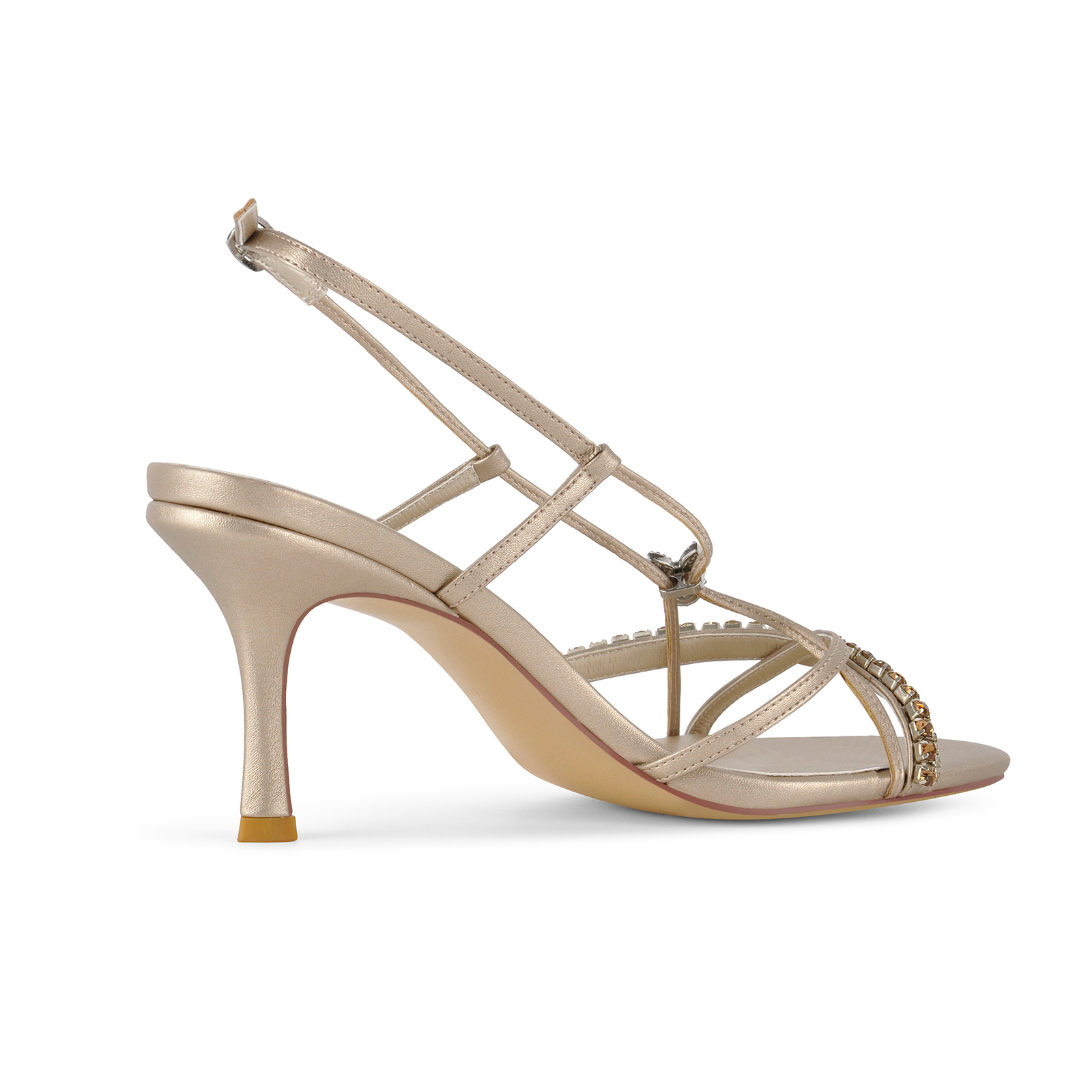 Round Toe Rhinestone Strappy Slingback Sandals