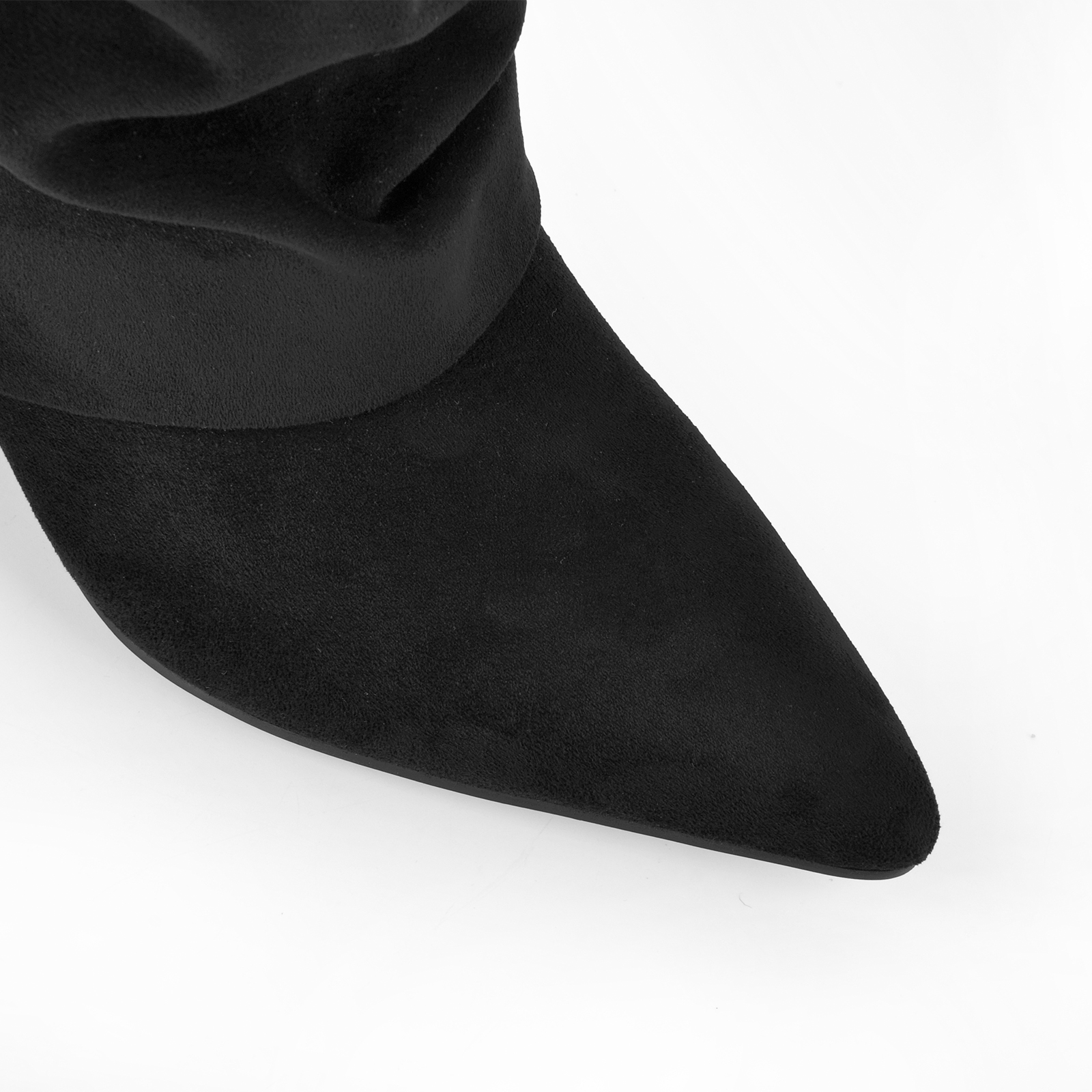 Suede Ruched Fold Over Wedge Heel Knee High Boots