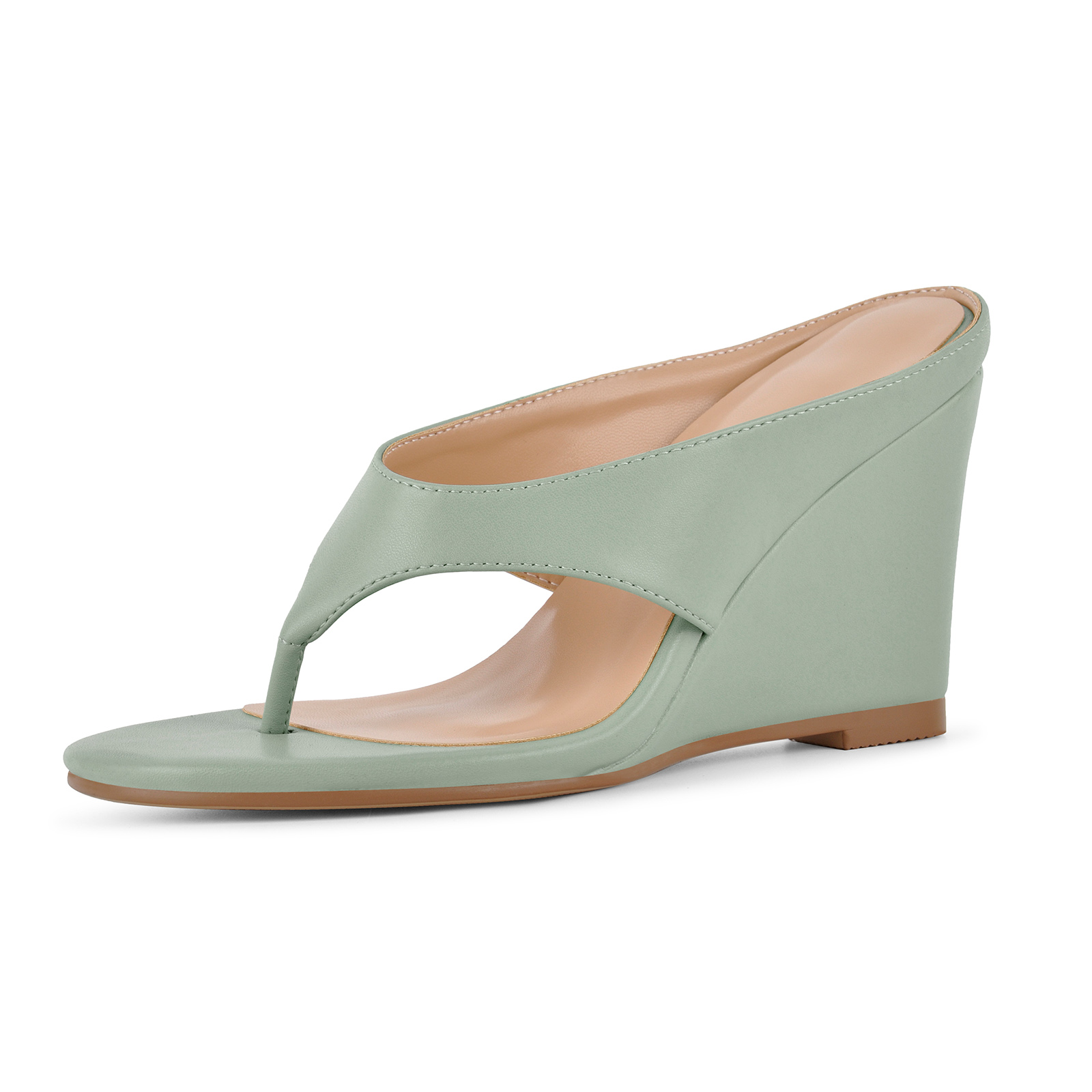 Round Toe Flip-Flop Wedge Heel Mules