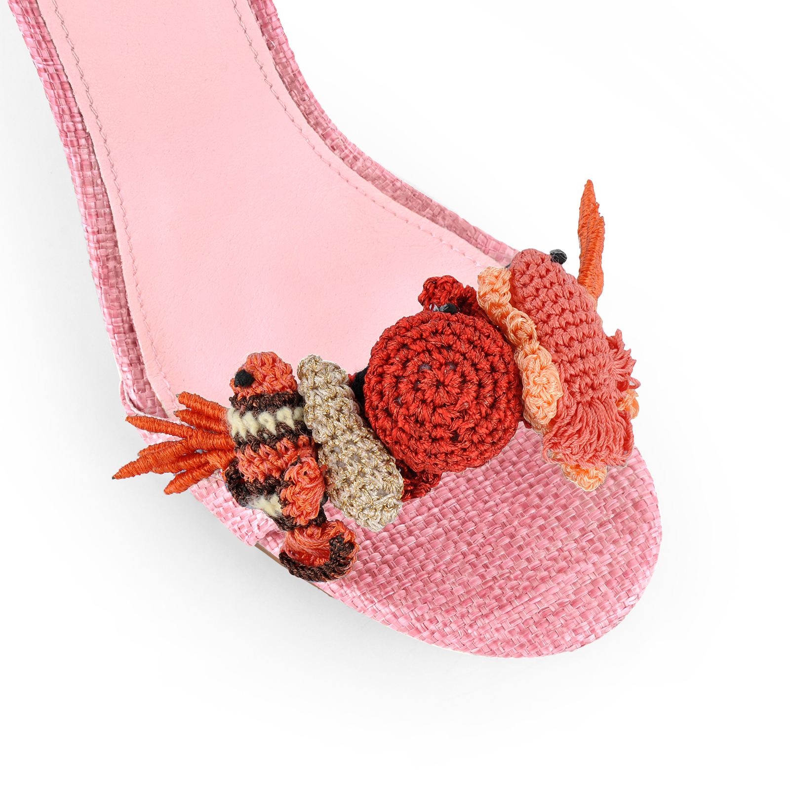 Round Toe Embellished Raffia Lace-up Sandals