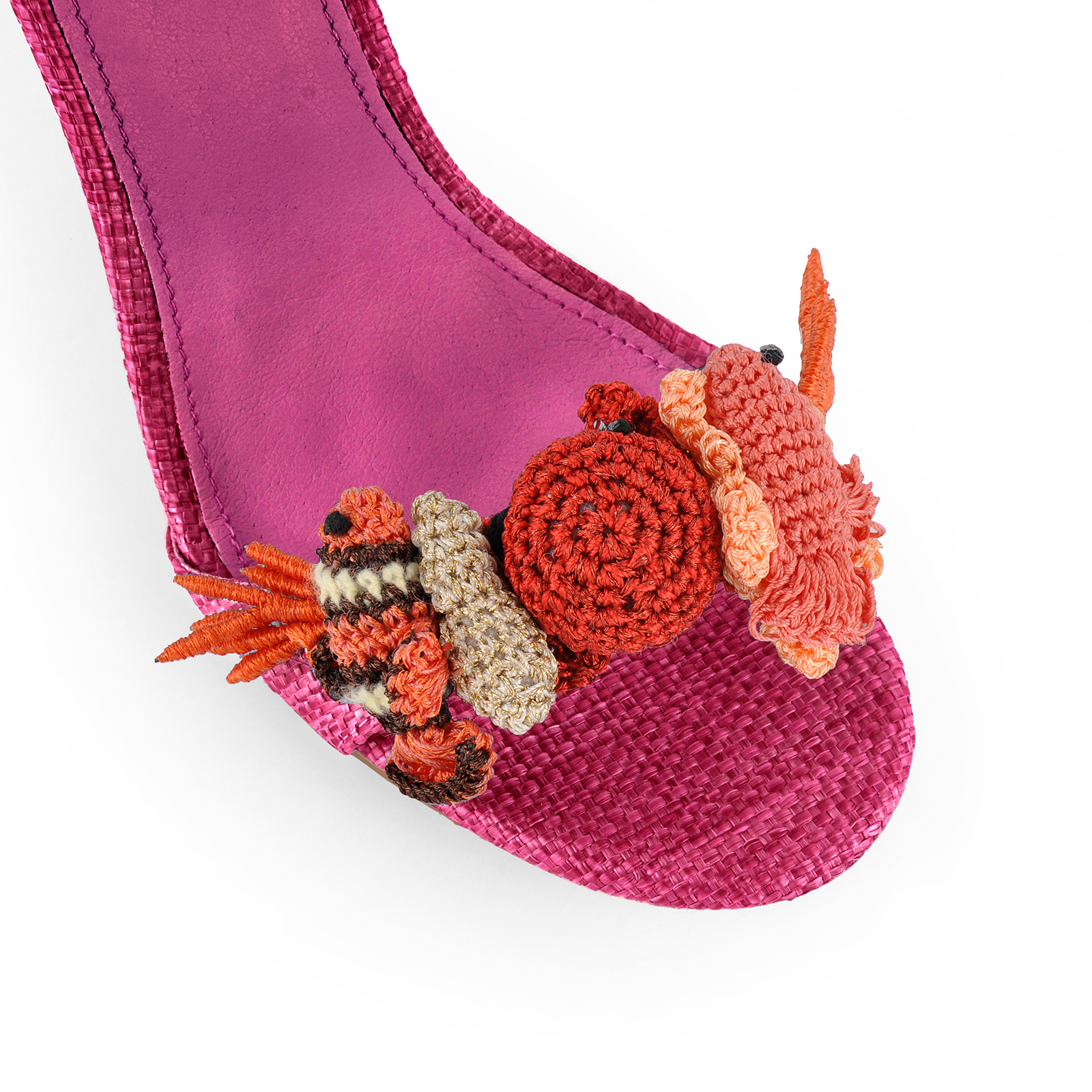 Round Toe Embellished Raffia Lace-up Sandals
