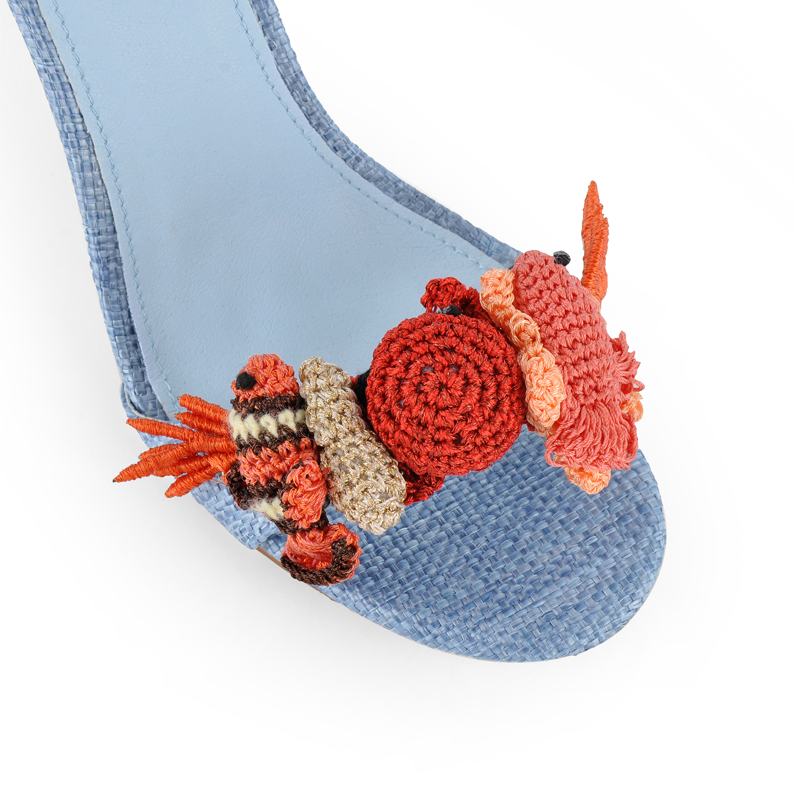 Round Toe Embellished Raffia Lace-up Sandals