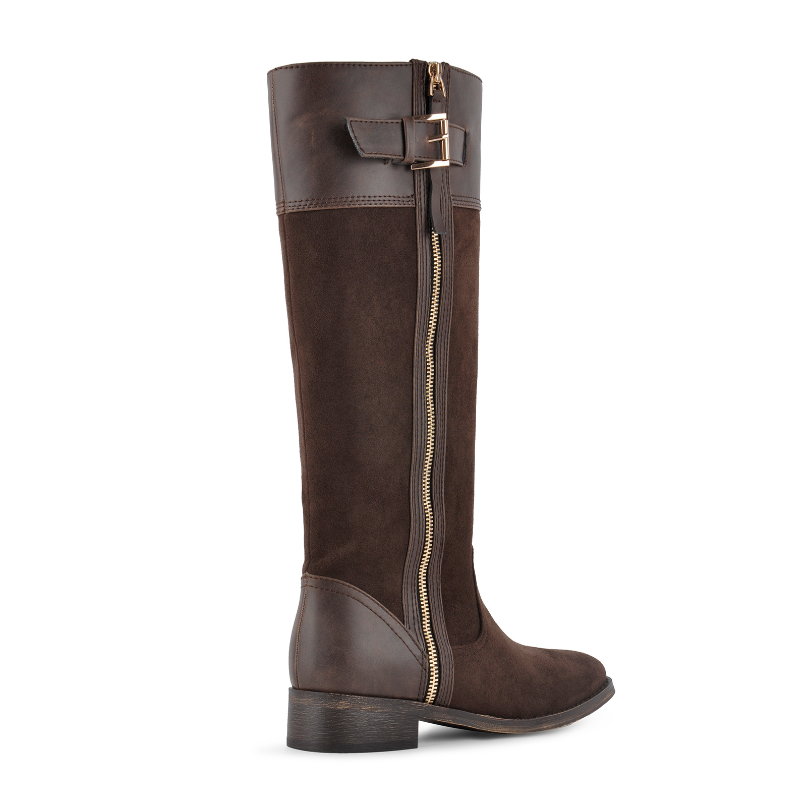 Suede Buckle Zipper Knee High Western Riding Boots