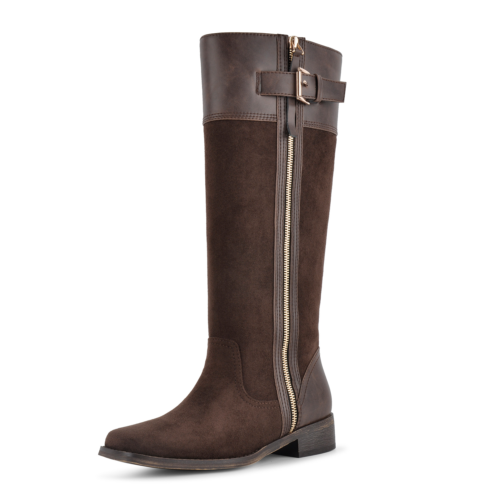 Suede Buckle Zipper Knee High Western Riding Boots