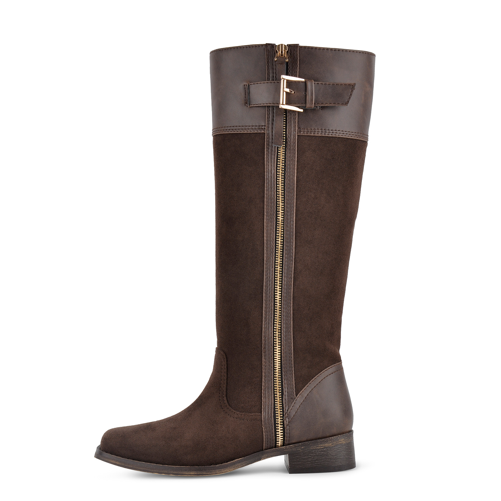 Suede Buckle Zipper Knee High Western Riding Boots