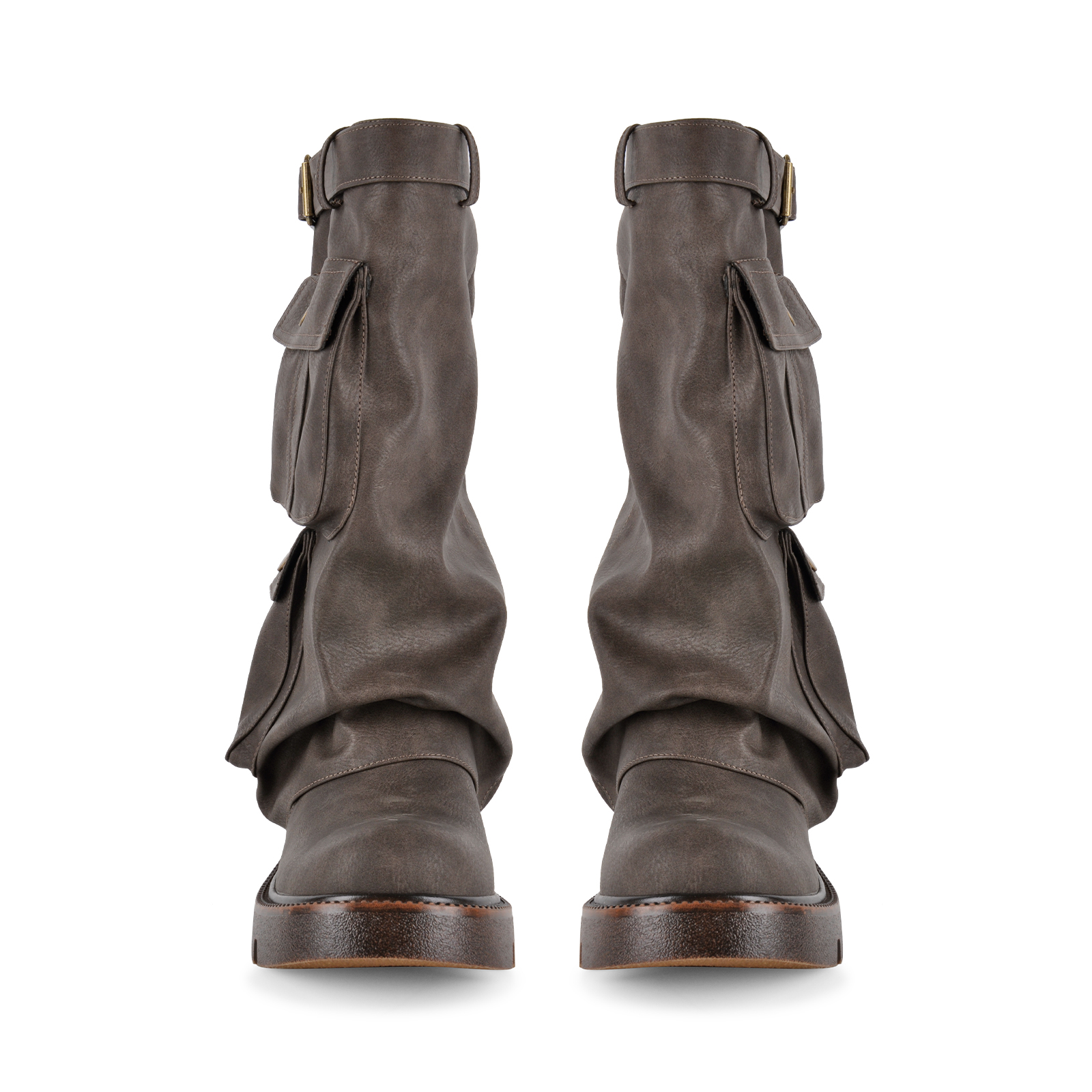 Platform Pockets Buckle Fold Over Mid-Calf Boots