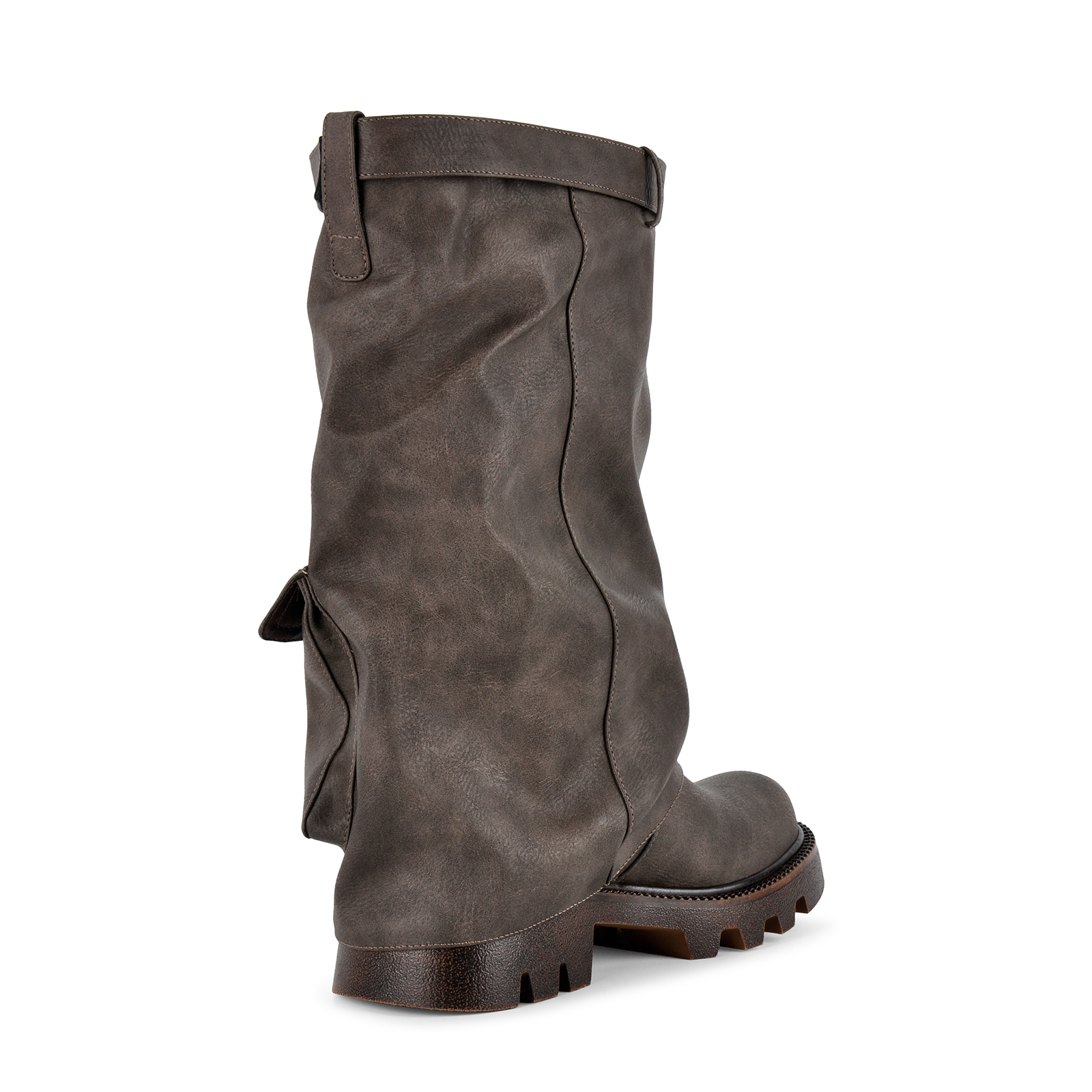Platform Pockets Buckle Fold Over Mid-Calf Boots