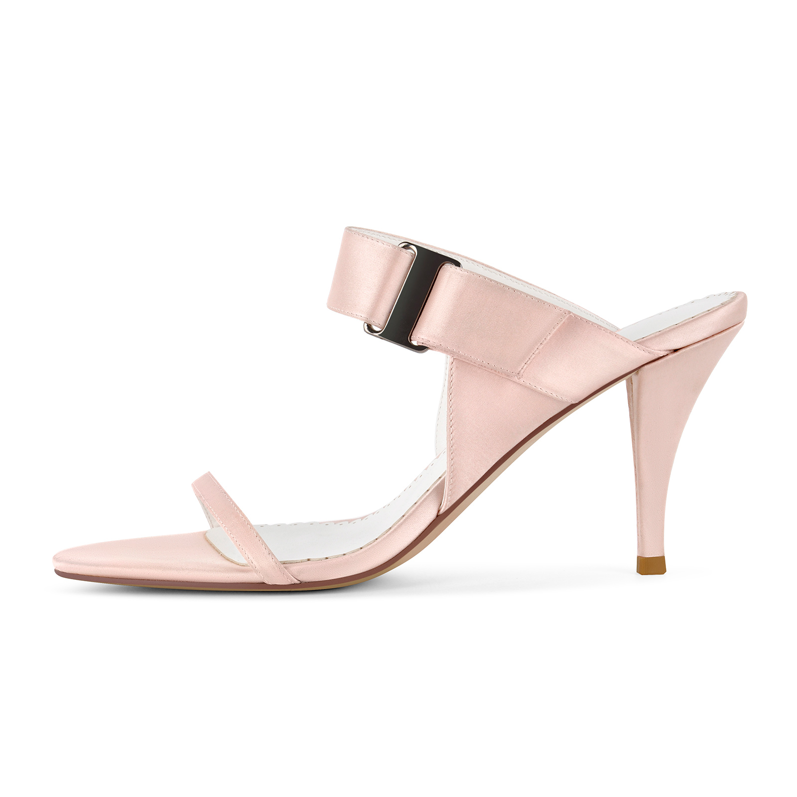 Round Toe Satin Buckle Stiletto Mules