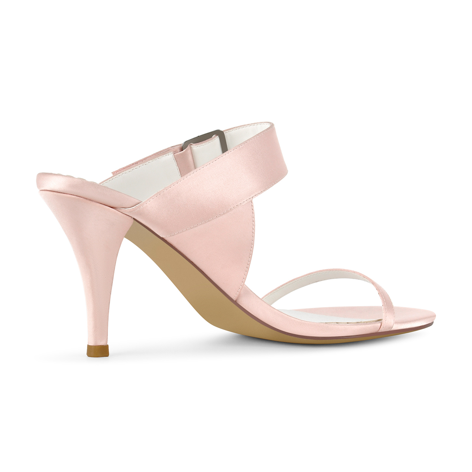 Round Toe Satin Buckle Stiletto Mules