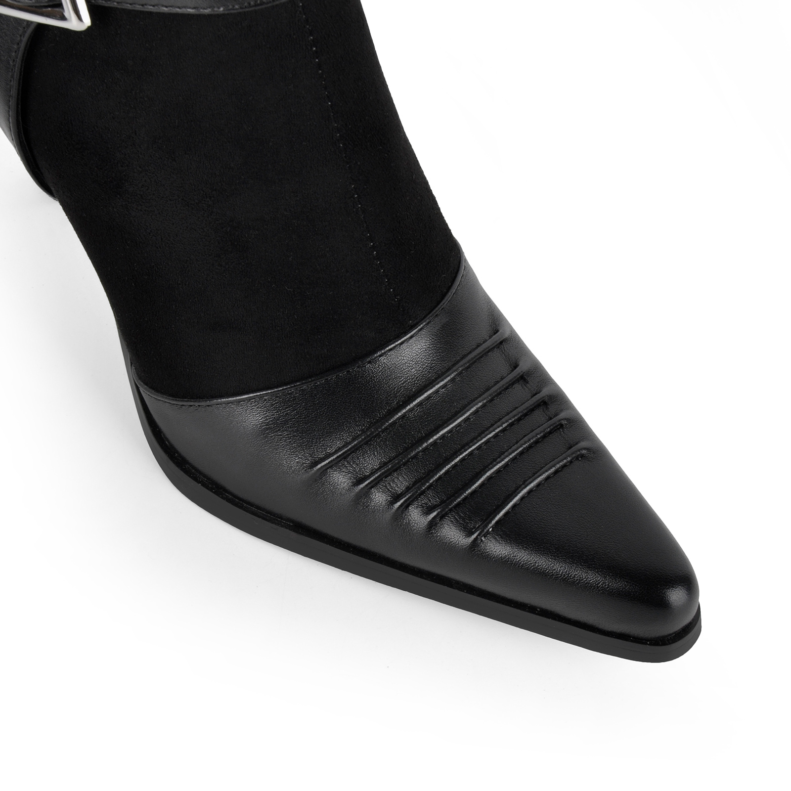 Pointed Toe Buckle Patchwork Ankle Boots